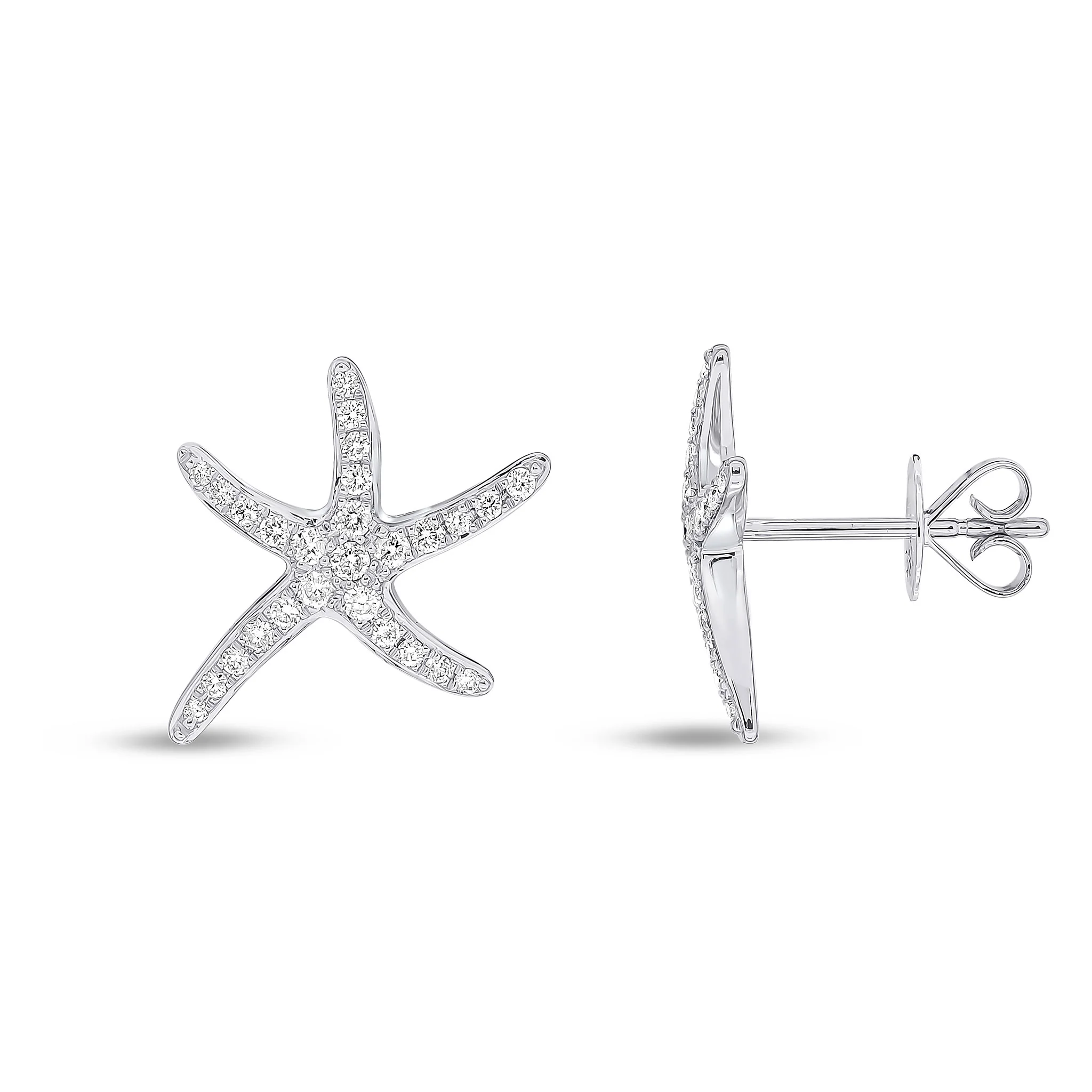 18ct White Gold Diamond Starfish Stud Earrings (13mm) - Robert Anthony Jewellers, Edinburgh