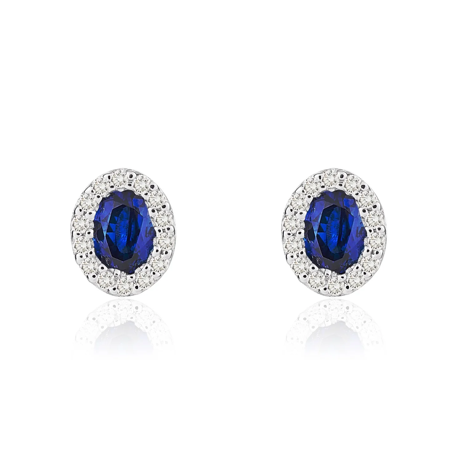 18CT White Gold Oval Sapphire & Diamond Cluster Earrings (4x3mm) - Robert Anthony Jewellers, Edinburgh