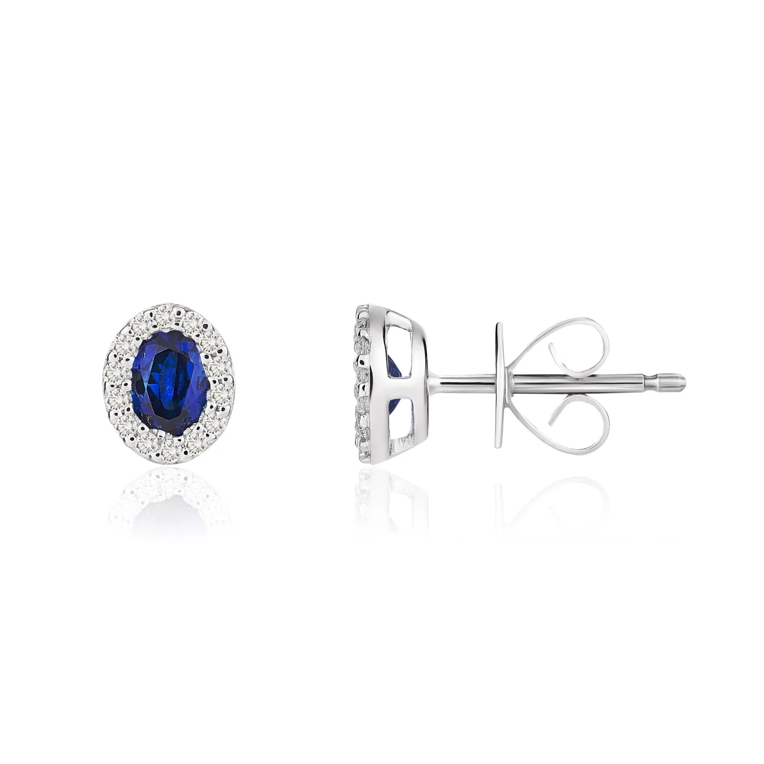 18CT White Gold Oval Sapphire & Diamond Cluster Earrings (4x3mm) - Robert Anthony Jewellers, Edinburgh