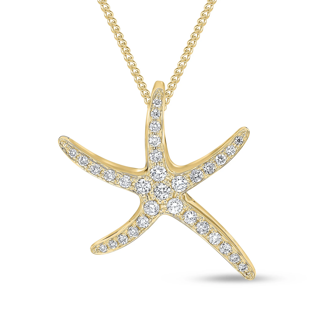 18CT Yellow Gold Diamond Pavé Set Starfish Pendant (21mm) - Robert Anthony Jewellers, Edinburgh