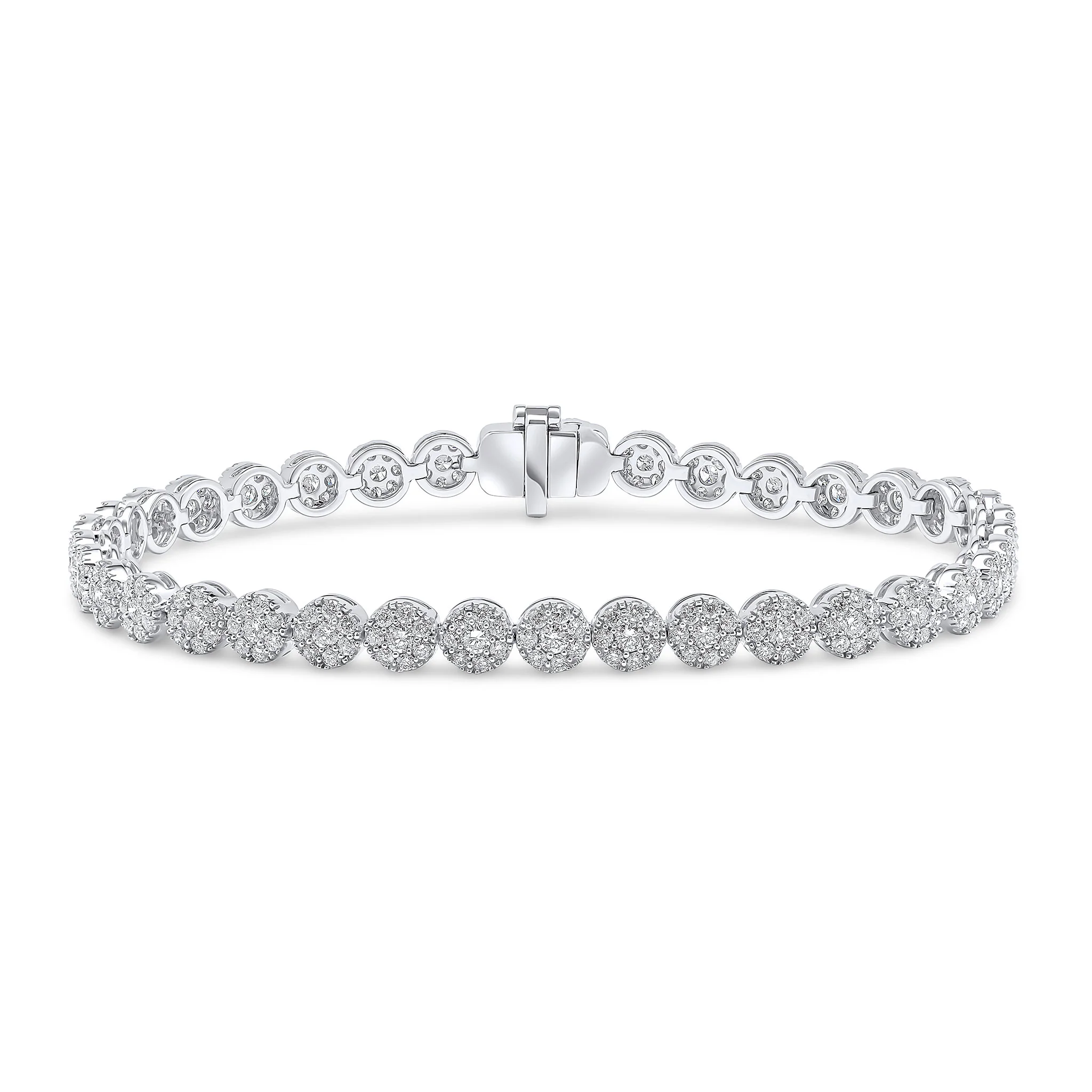 18CT White Gold Round Diamond Clusters Bracelet (3.5ct)