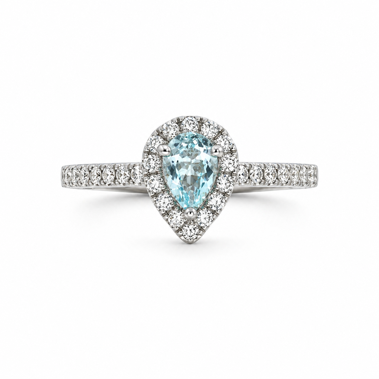 18ct Aqua & Diamond Teardrop Halo Ring