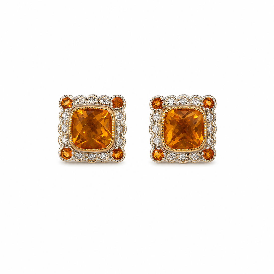 9ct Citrine & Diamond Stud Earrings
