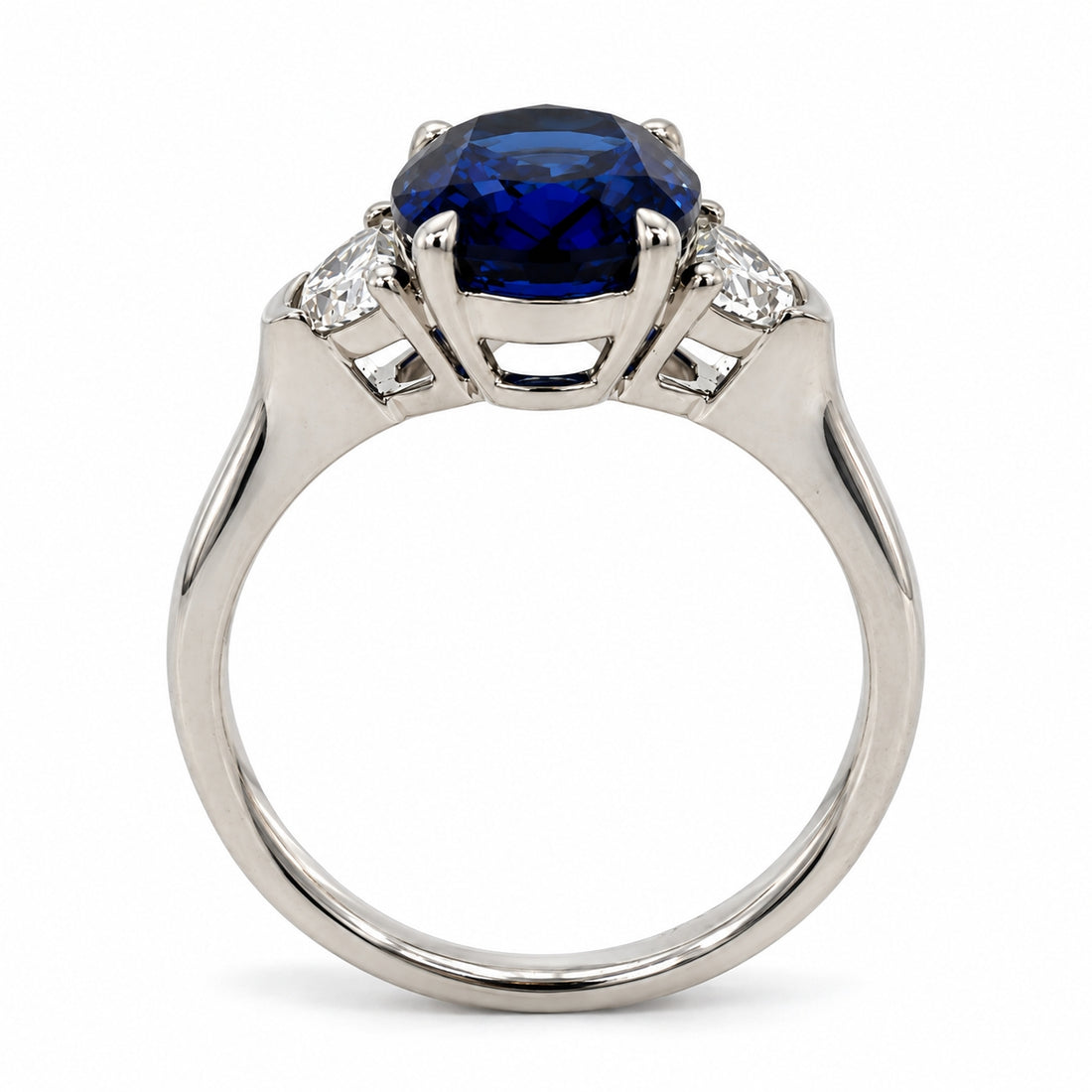 9ct White Gold Lab Grown Sapphire & Diamond Three Stone Ring