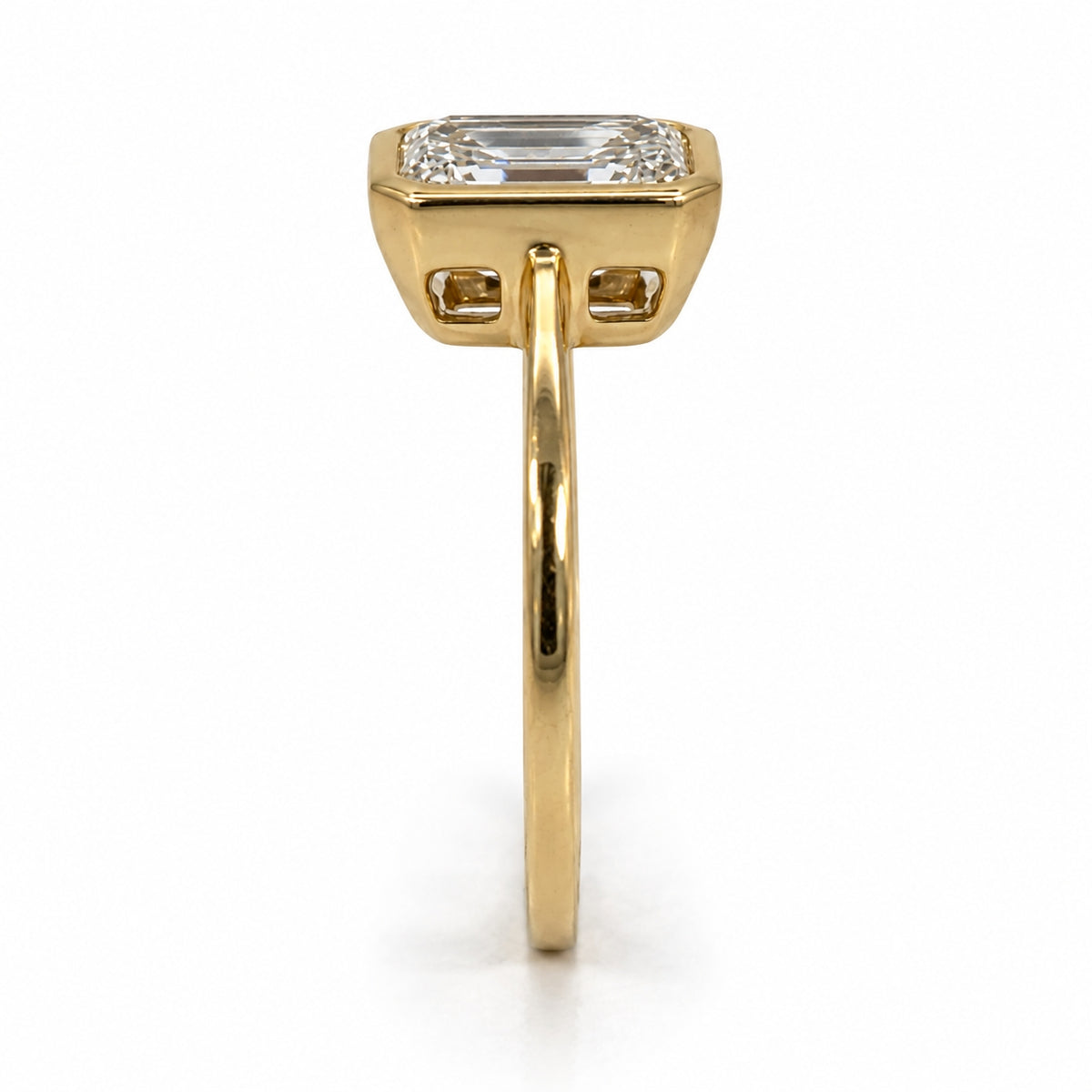 2.06ct Emerald Cut Lab Grown Diamond Bezel Ring 18ct Yellow Gold