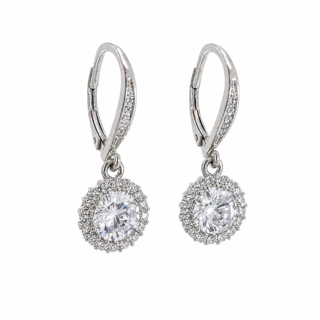 925 Sterling Silver CZ Halo Drop Earrings