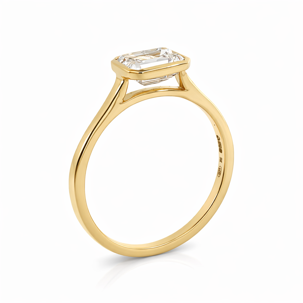 Lab-Grown Emerald Cut Diamond Bezel Ring – 9ct Yellow Gold