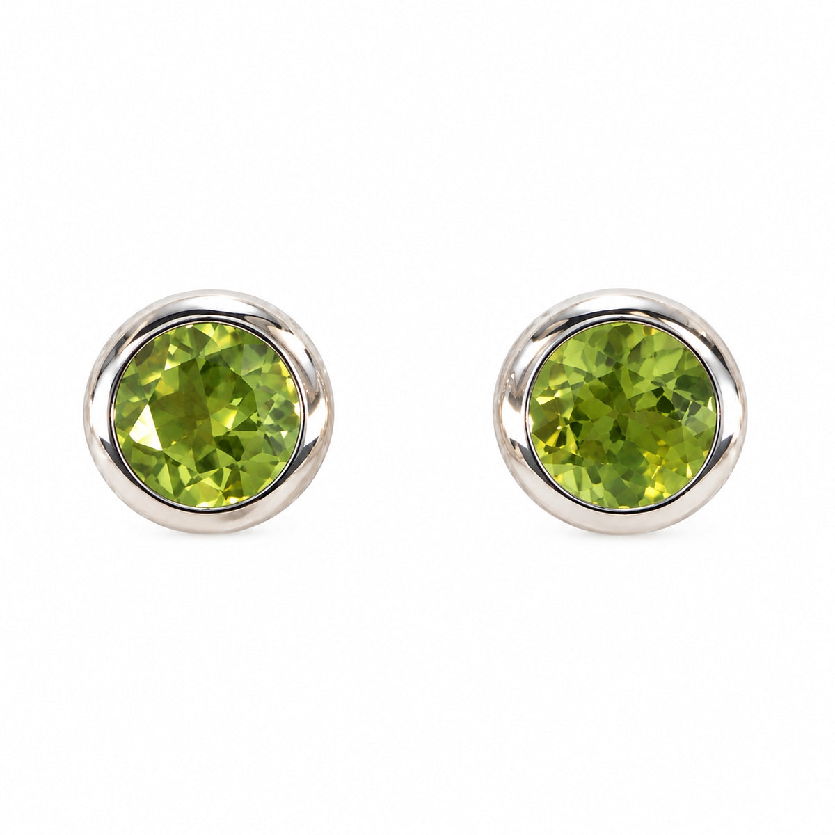 9ct Yellow Gold Round Peridot Rubover Set Earrings