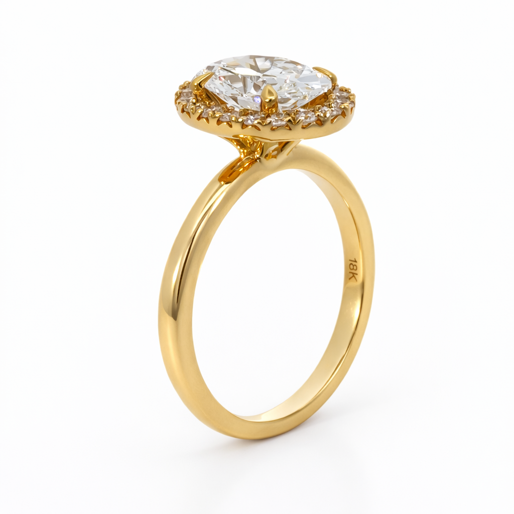Oval Lab-Grown Diamond Halo Ring in 18ct Gold