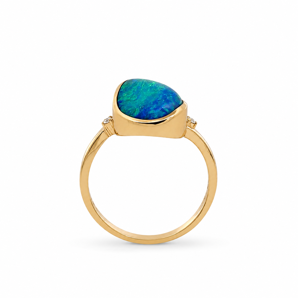 9ct Yellow Gold Opal Doublet & Diamond Ring