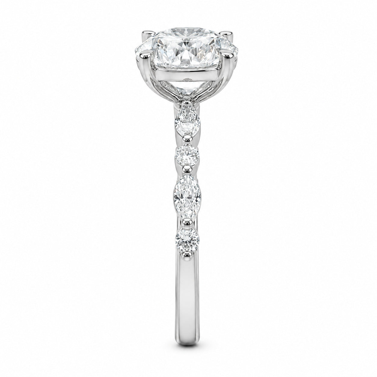Lab-Grown Diamond Marquise & Round Platinum Engagement Ring