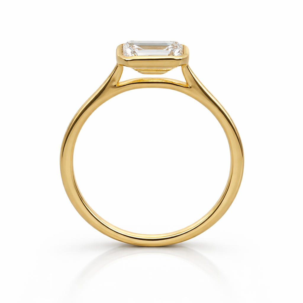 Lab-Grown Emerald Cut Diamond Bezel Ring – 9ct Yellow Gold