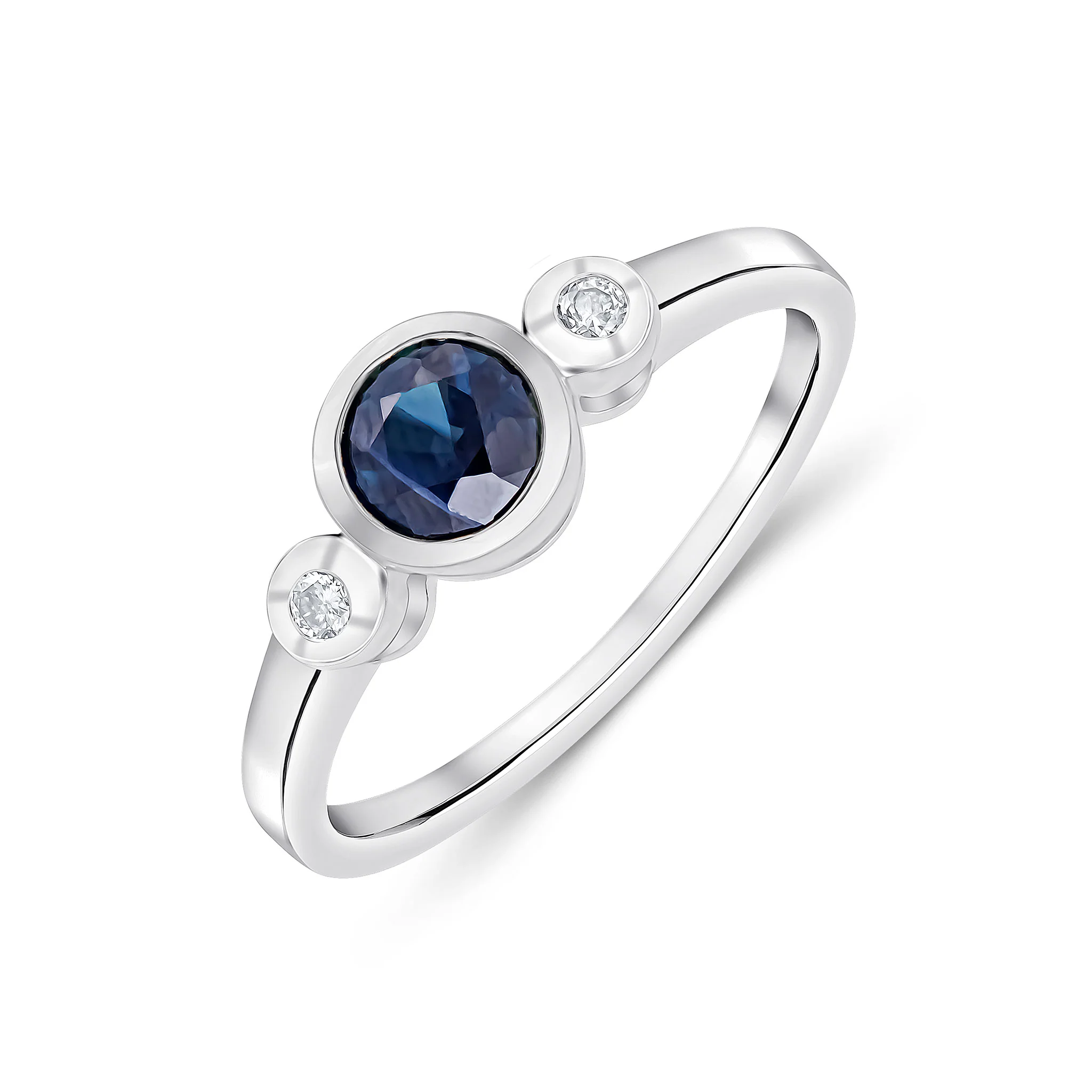 9CT White Gold Round Sapphire & Diamond Three Stone Ring (5mm)
