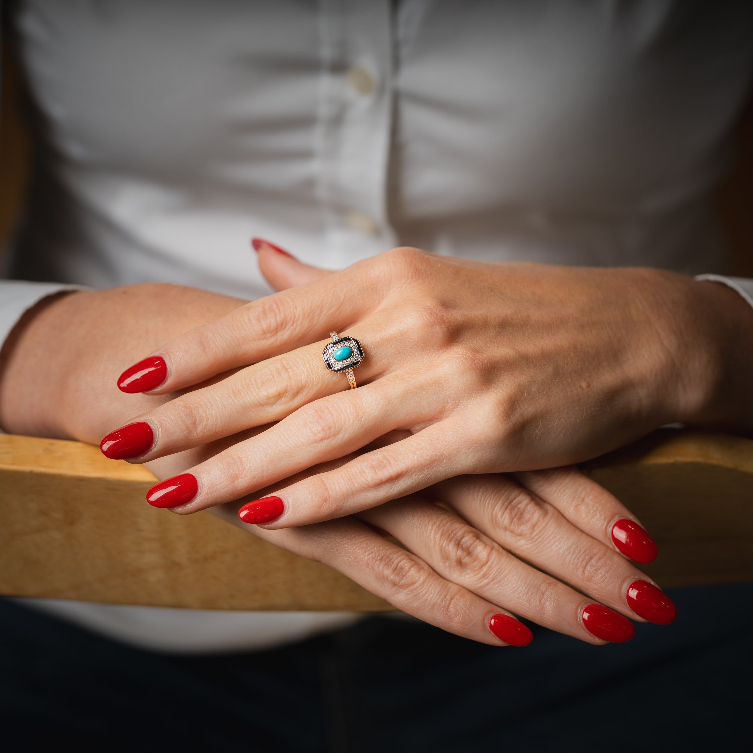 9ct Gold Turquoise, Sapphire and Diamond Ring - Robert Anthony Jewellers, Edinburgh