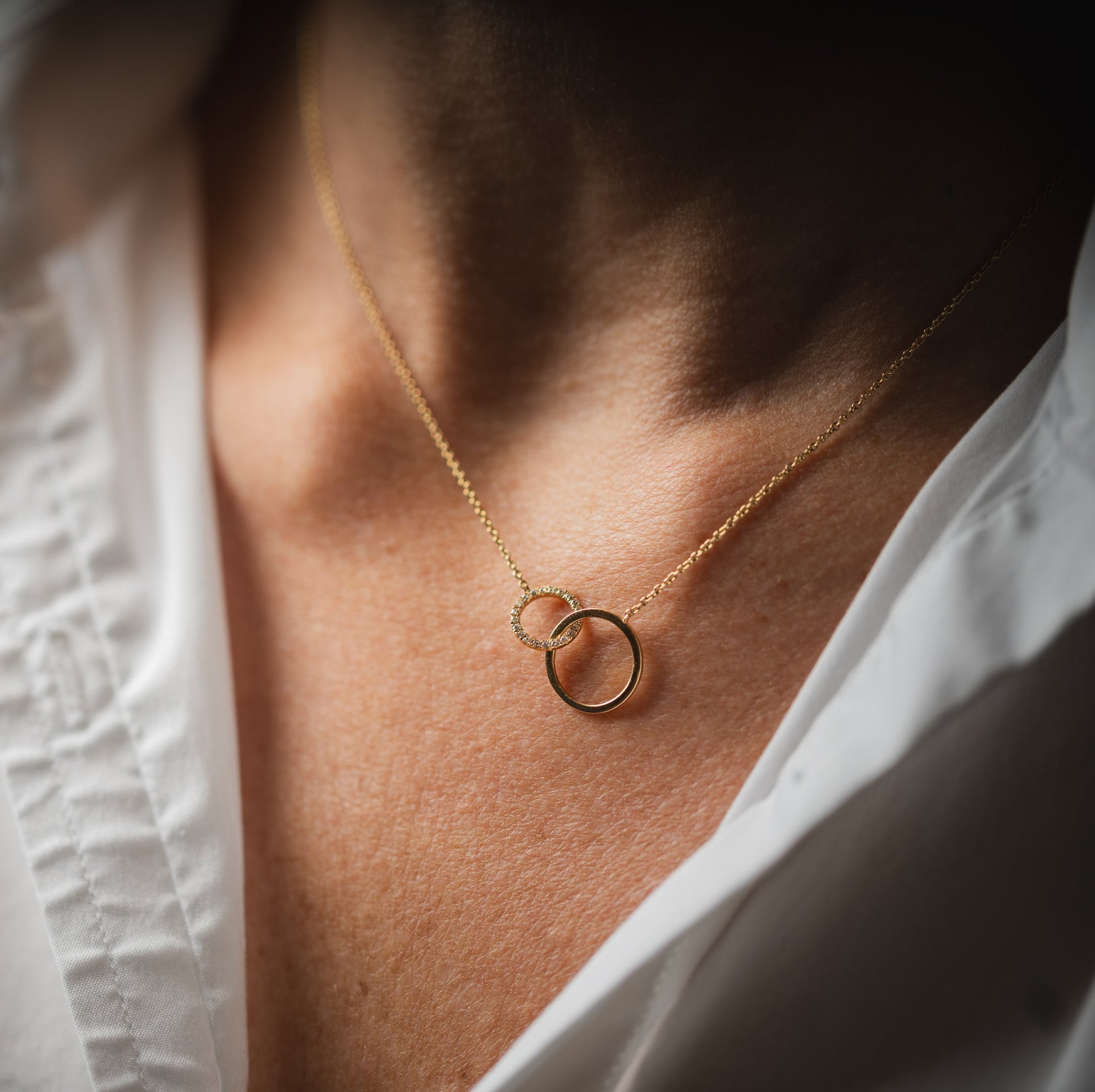 Yellow Gold Diamond Set Double Circlet & Fine Link Necklace - Robert Anthony Jewellers, Edinburgh