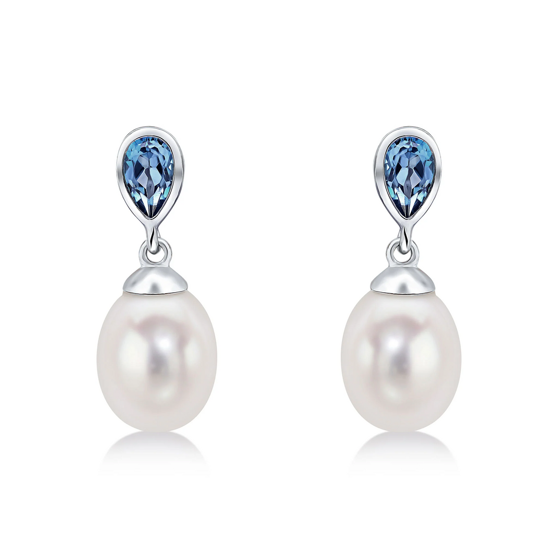 9CT White Gold Pearl &amp; London Blue Topaz Drop Earrings - Robert Anthony Jewellers, Edinburgh