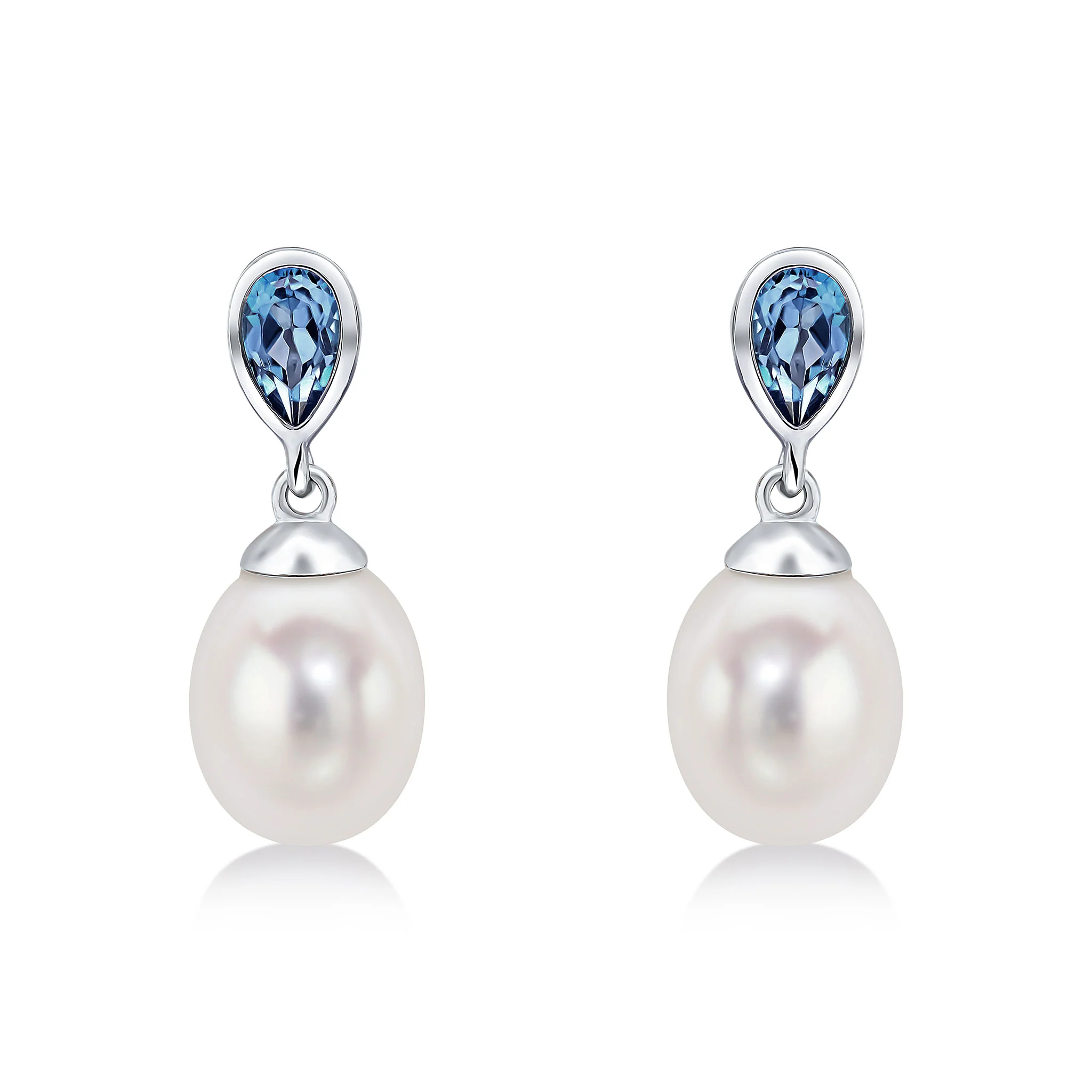 9CT White Gold Pearl & London Blue Topaz Drop Earrings - Robert Anthony Jewellers, Edinburgh
