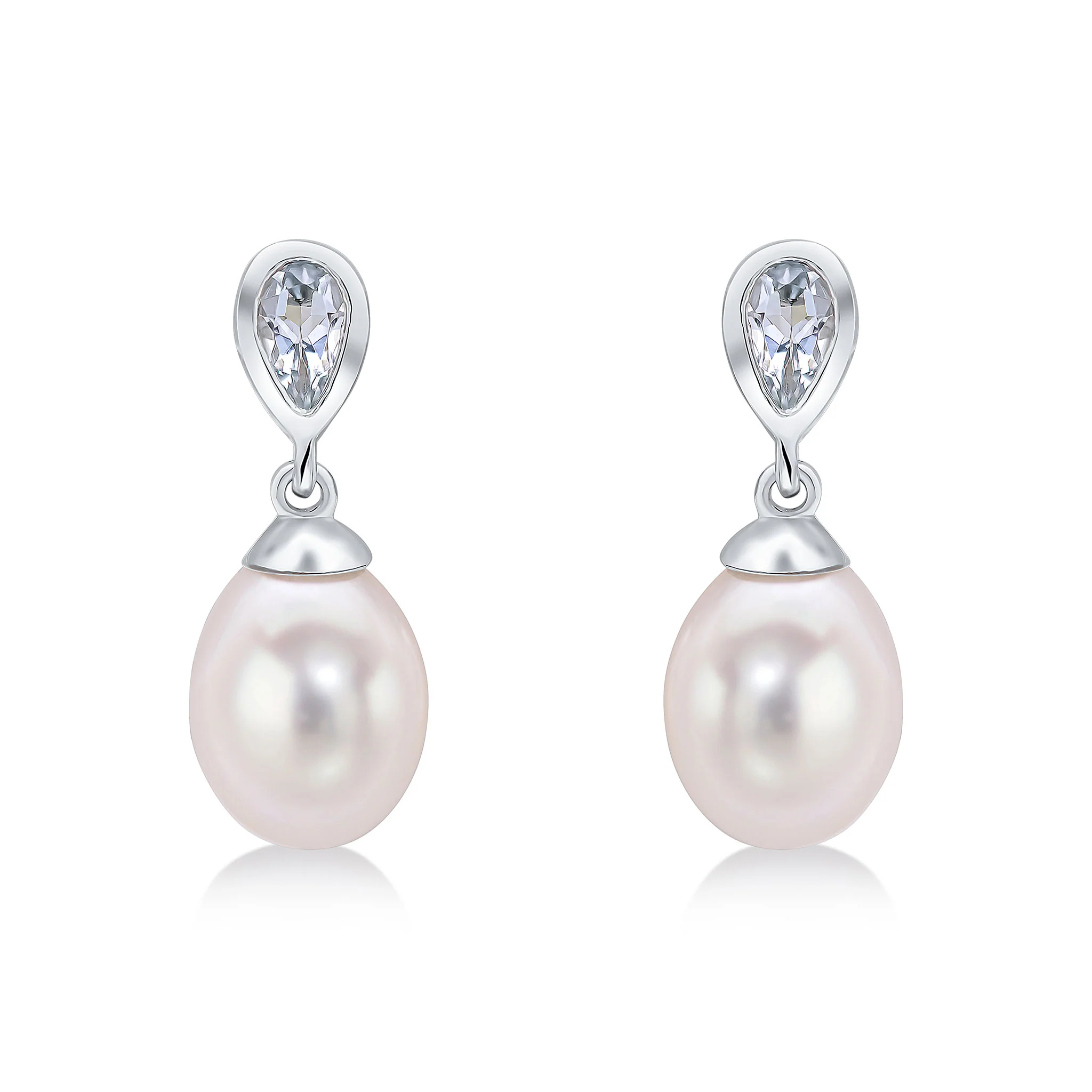 9CT White Gold Pearl & Aquamarine Drop Earrings - Robert Anthony Jewellers, Edinburgh