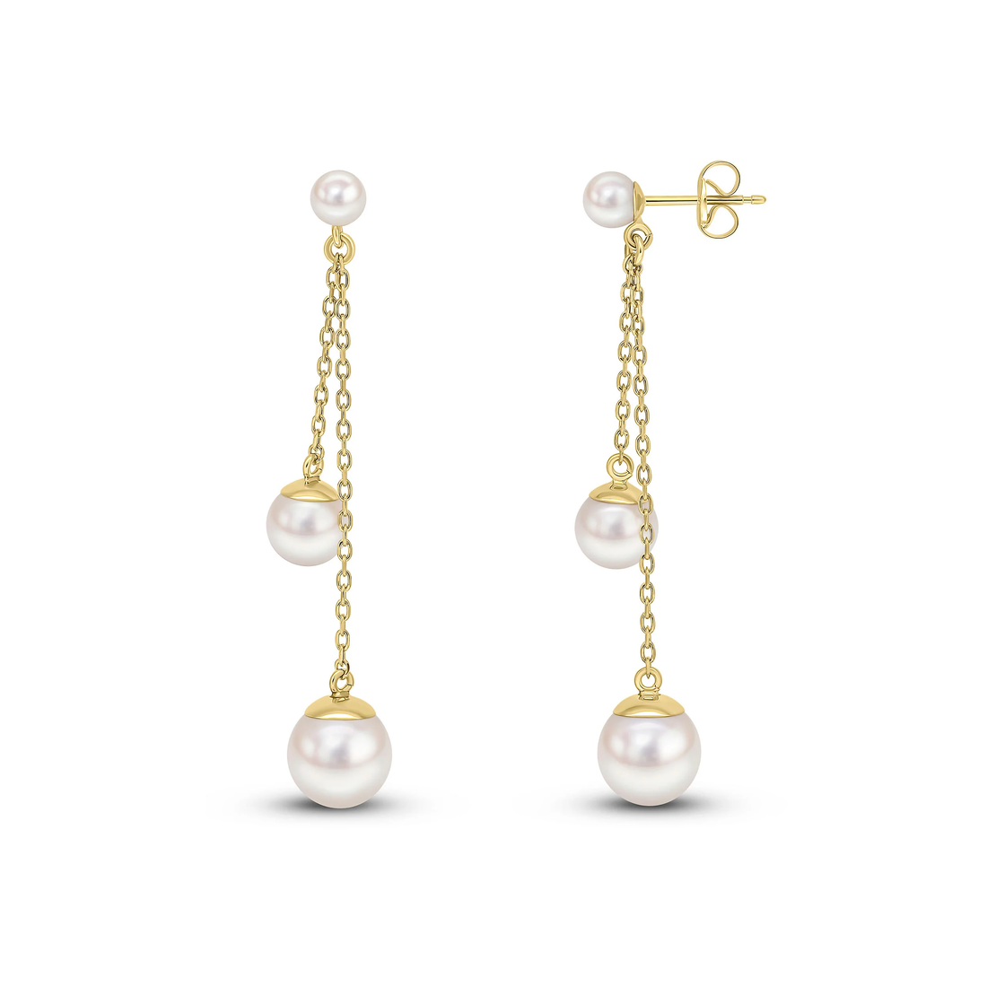9CT Yellow Gold Chain Drop Earrings with 4mm, 6mm and 8mm Pearls - Robert Anthony Jewellers, Edinburgh