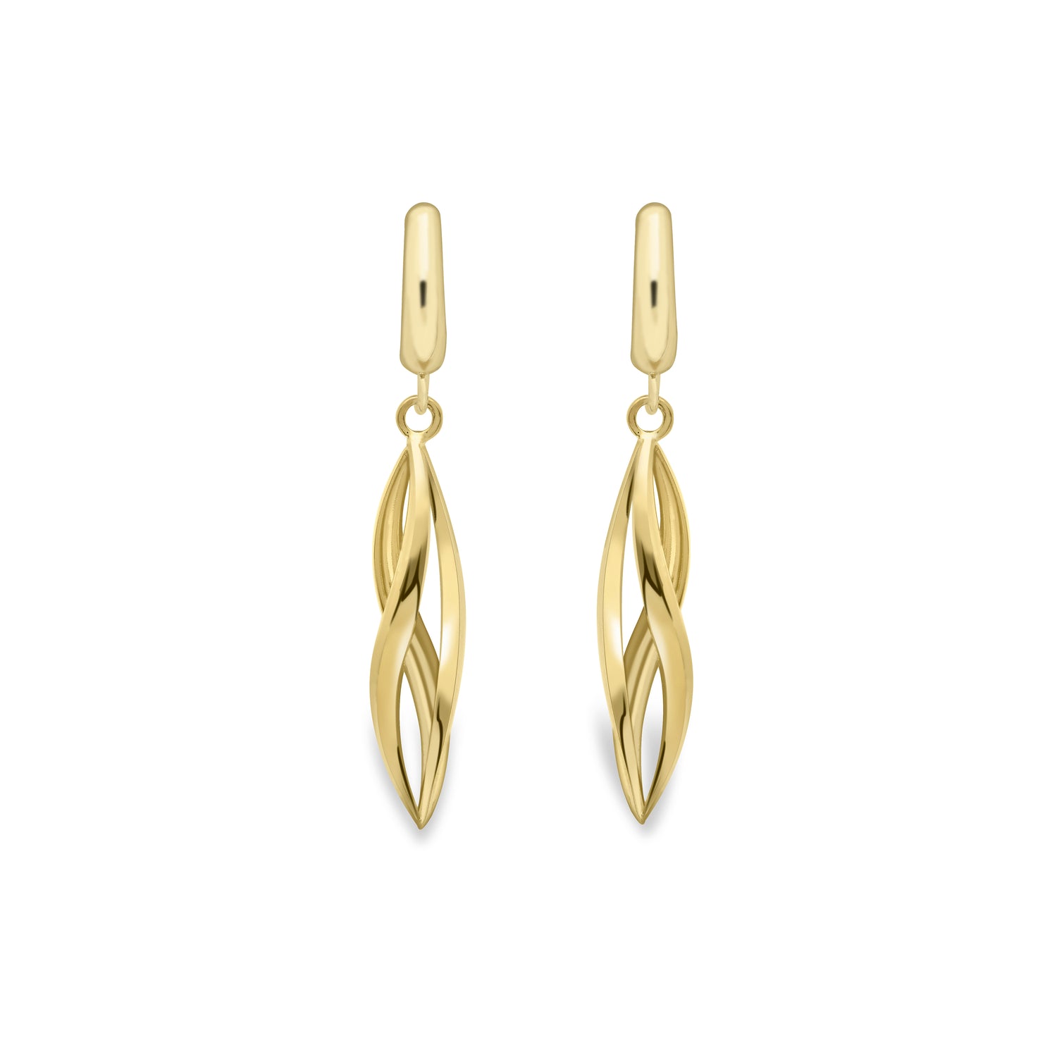 9ct. Yellow Gold Drop Stud Three Twisting Spirals Earrings - Robert Anthony Jewellers, Edinburgh