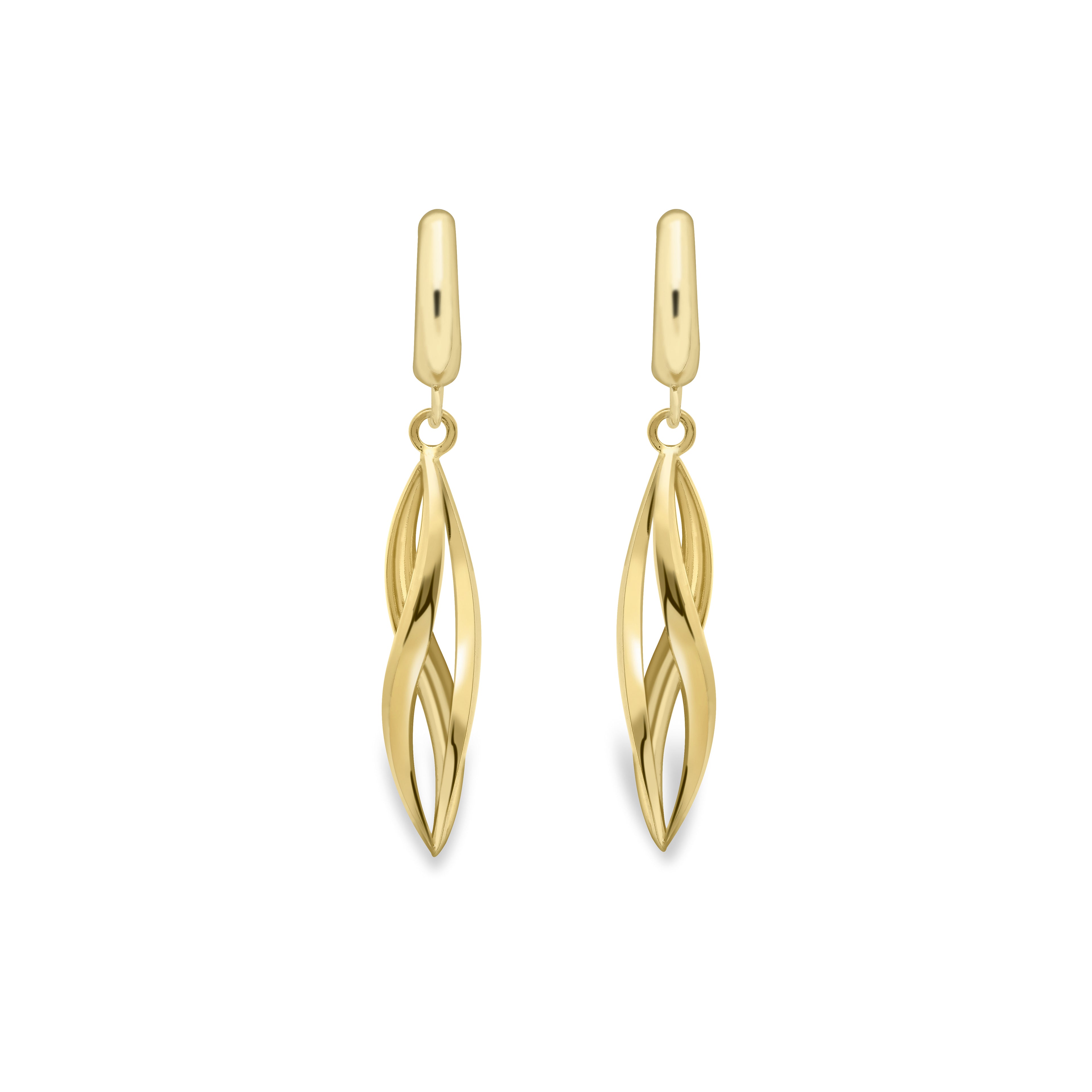 9ct. Yellow Gold Drop Stud Three Twisting Spirals Earrings - Robert Anthony Jewellers, Edinburgh