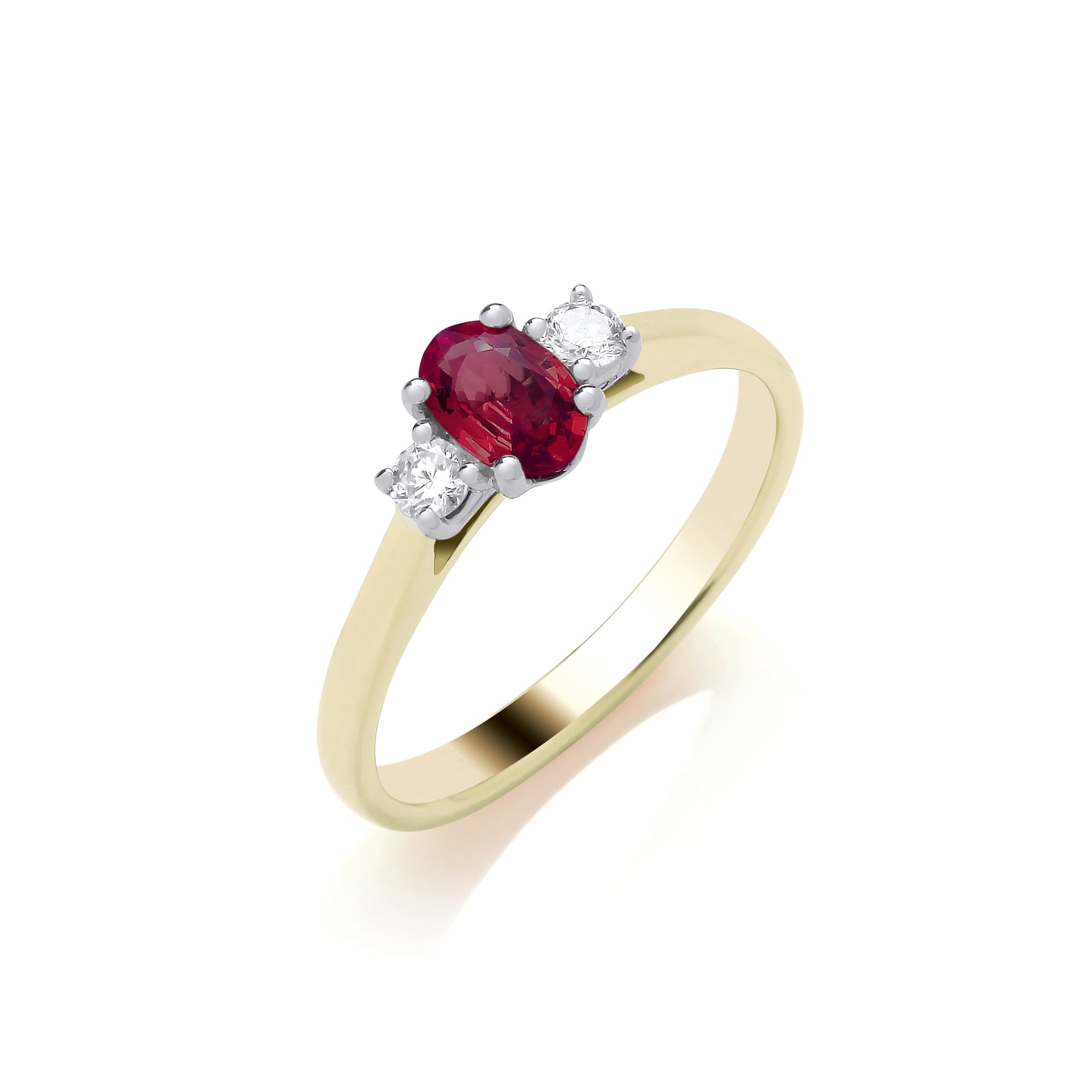 18CT Yellow Gold Three Stone Diamond and Ruby Ring - Robert Anthony Jewellers, Edinburgh