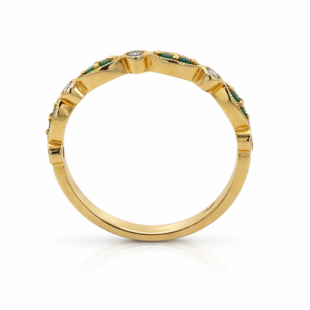 18ct Yellow Gold Emerald & Diamond Band Ring