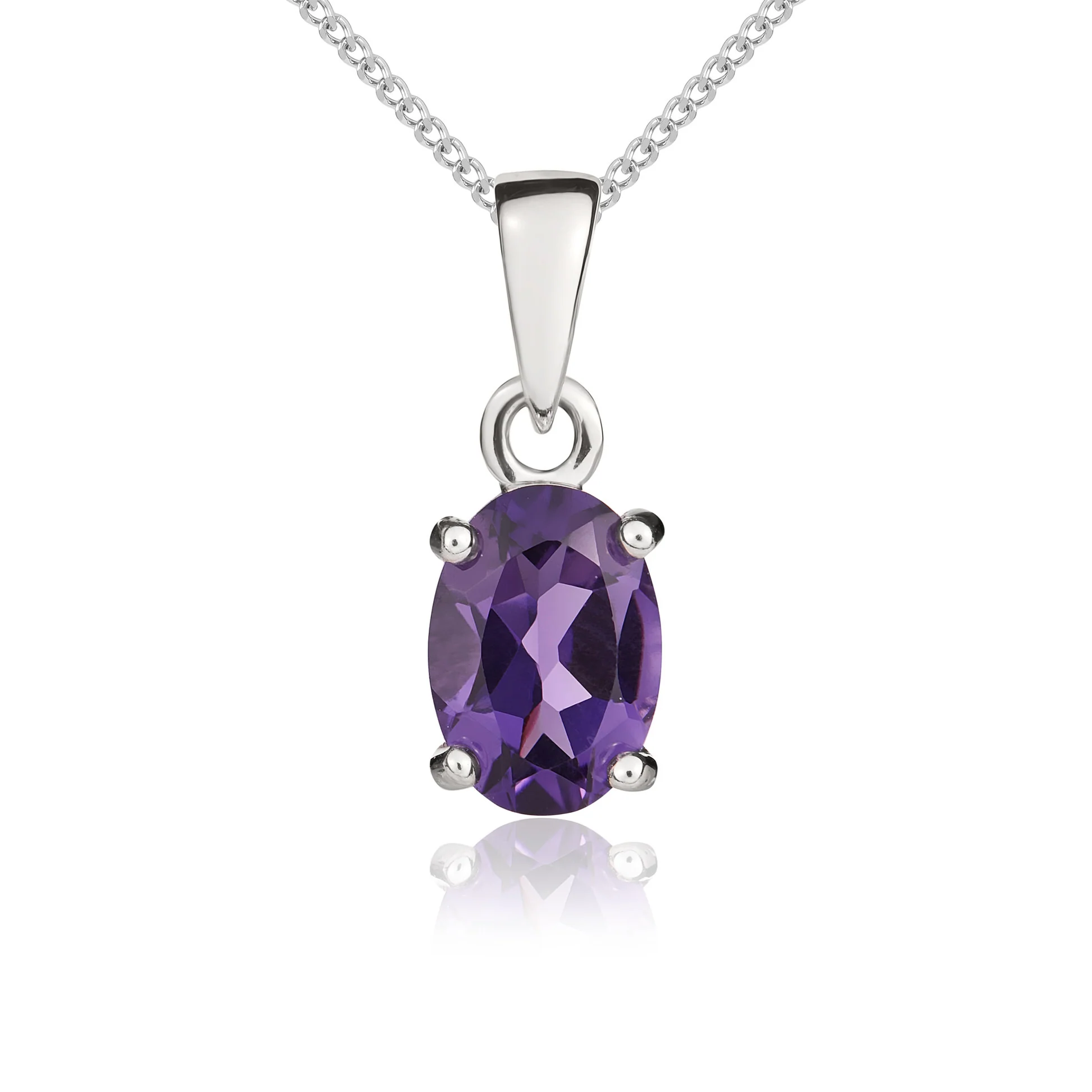 9CT White Gold Oval Amethyst Claw Pendant (7x5mm) - Robert Anthony Jewellers, Edinburgh