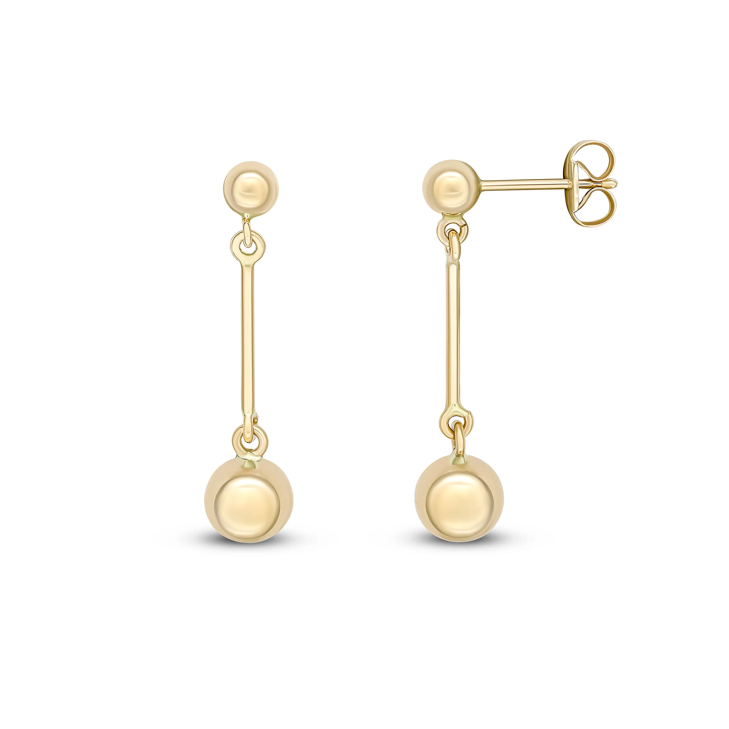 9CT Yellow Gold 4mm and 6mm Polished Ball & Bar Drop Earrings - Robert Anthony Jewellers, Edinburgh