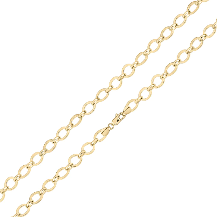9CT Yellow Gold Handmade 7mm Square Flat Oval Chain - Robert Anthony Jewellers, Edinburgh