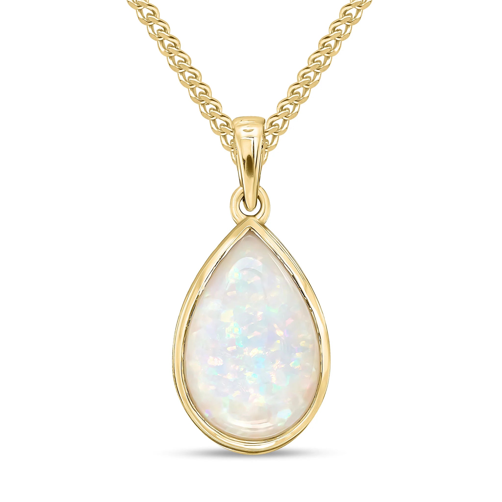 9CT Yellow Gold Pear Shaped Opal Rubover Pendant (14x9mm) - Robert Anthony Jewellers, Edinburgh