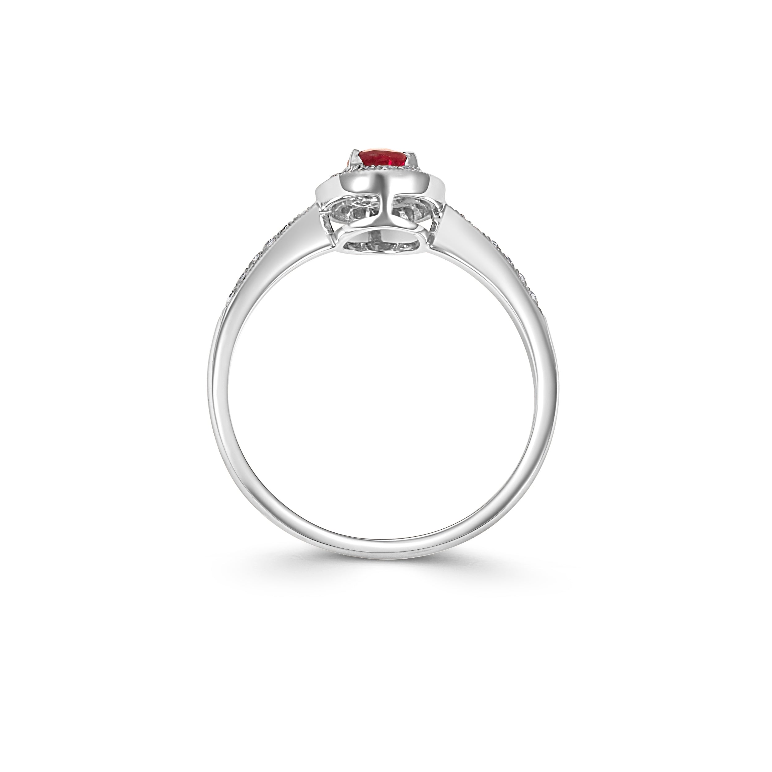 White Gold Ruby Diamond Halo with Diamond-set Shoulders - Robert Anthony Jewellers, Edinburgh
