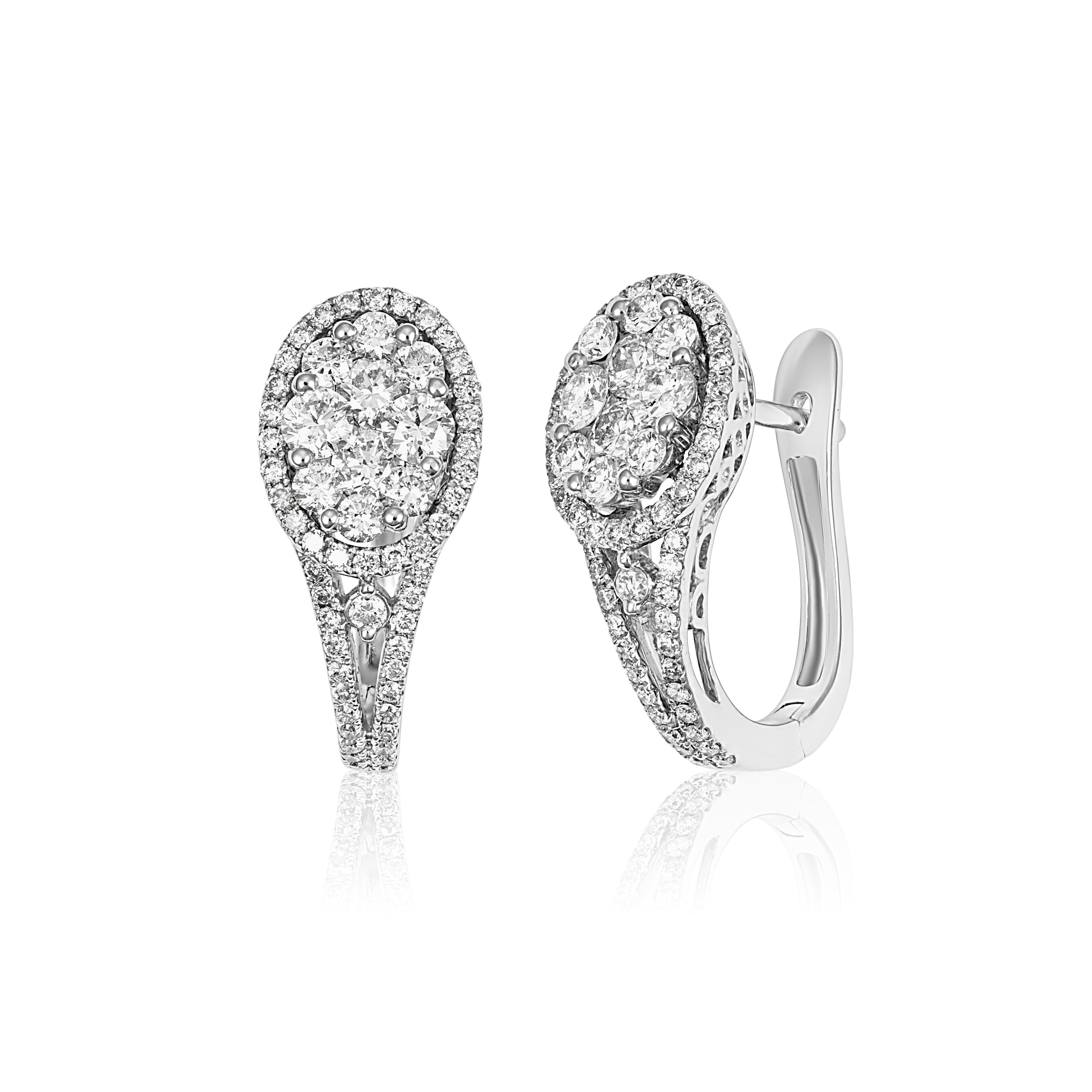 18CT White Gold Oval Diamond Halo Huggie Earrings (2cts)