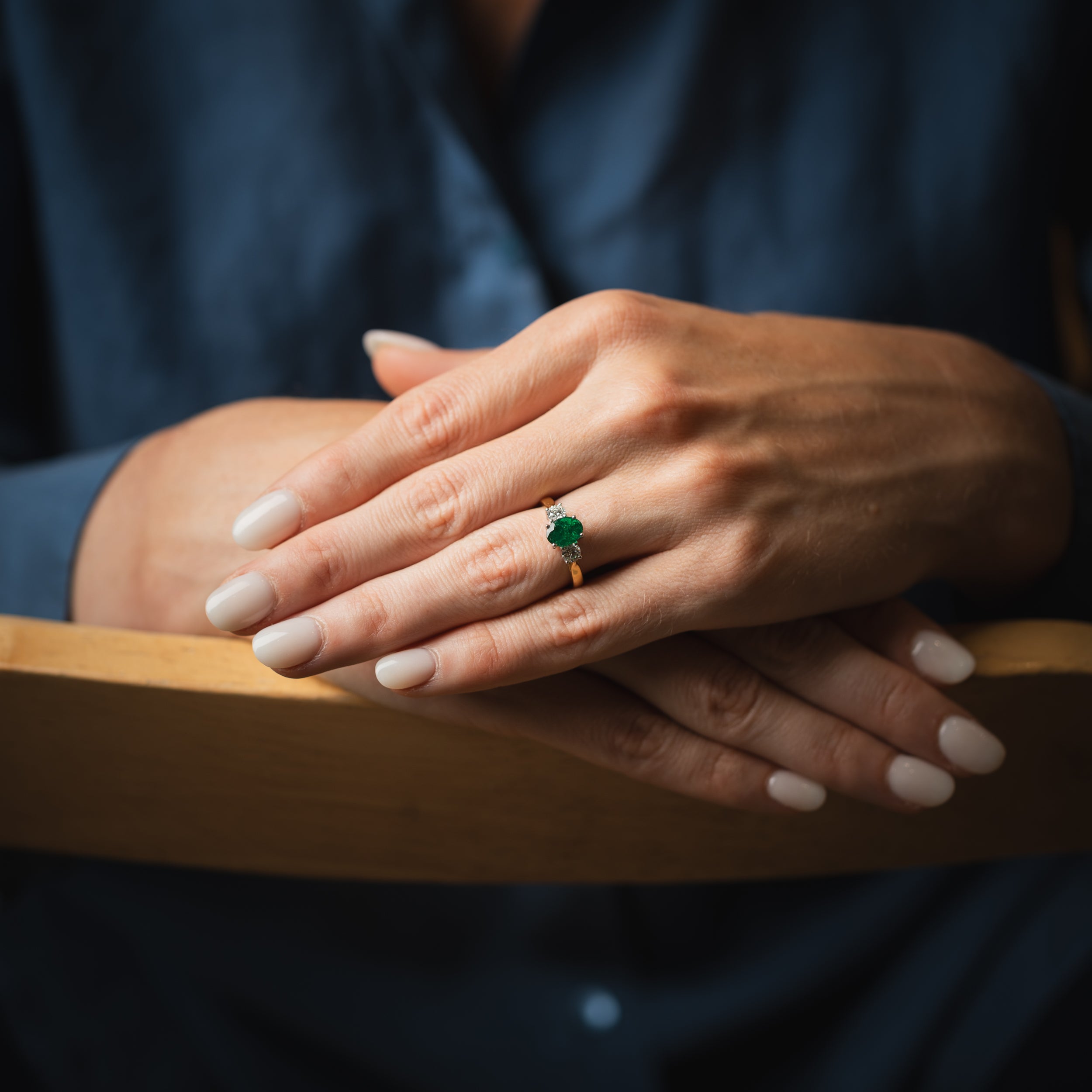 Three Stone 18ct Gold Emerald and Diamond Ring - Robert Anthony Jewellers, Edinburgh