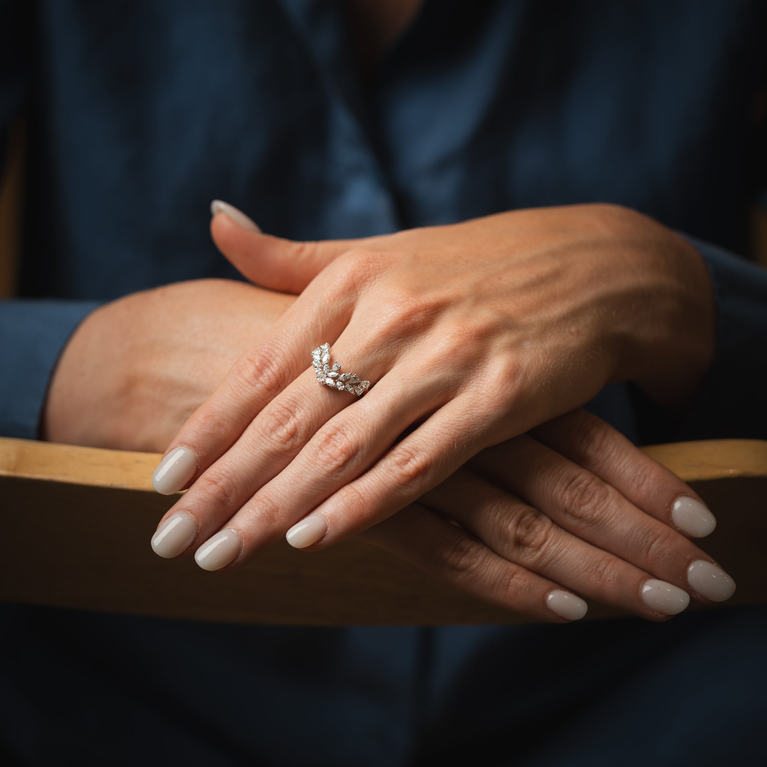18CT White Gold Pear and Marquise Cut Wishbone Dress Ring - Robert Anthony Jewellers, Edinburgh