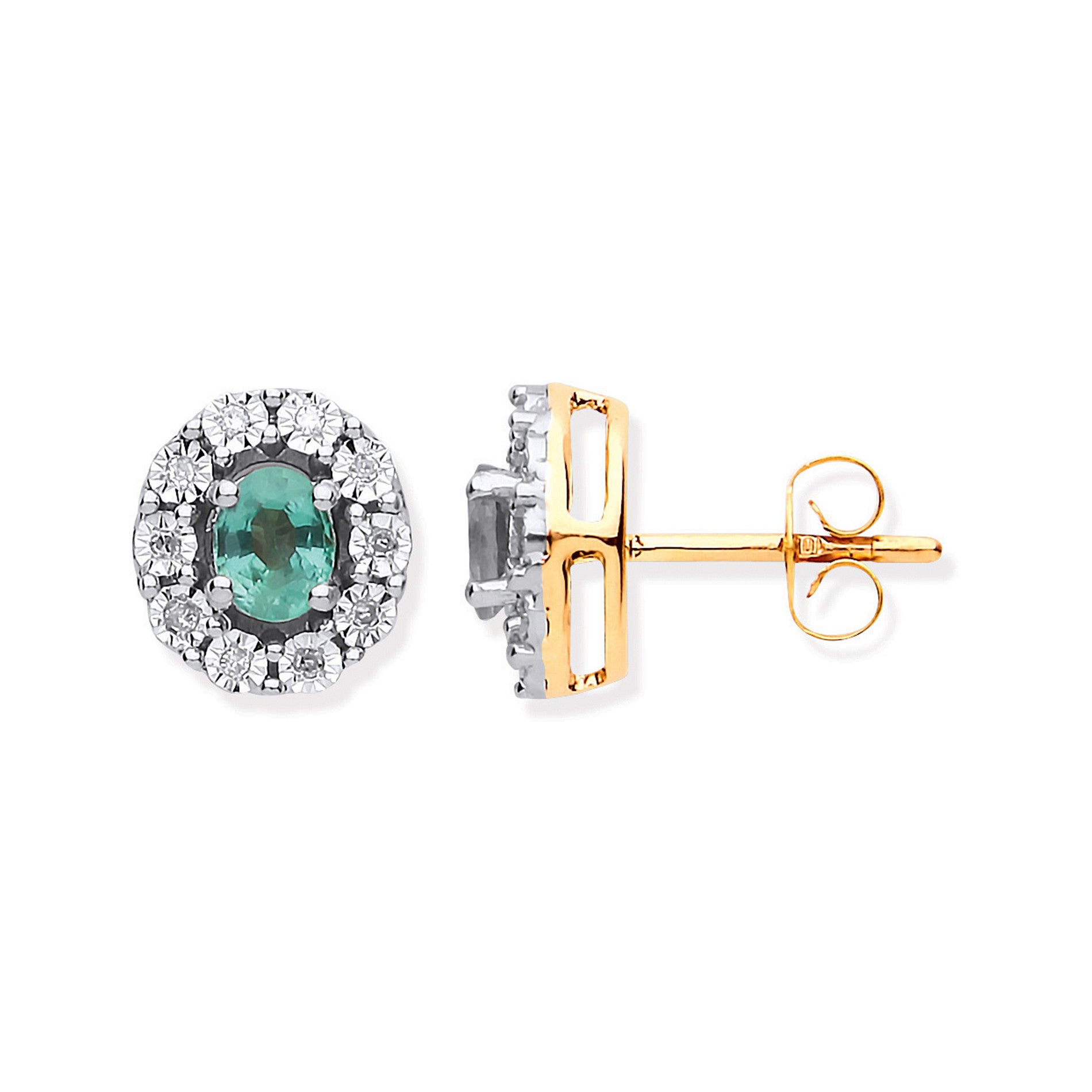 9ct Yellow Gold Emerald and Diamond Oval Stud Earrings - Robert Anthony Jewellers, Edinburgh