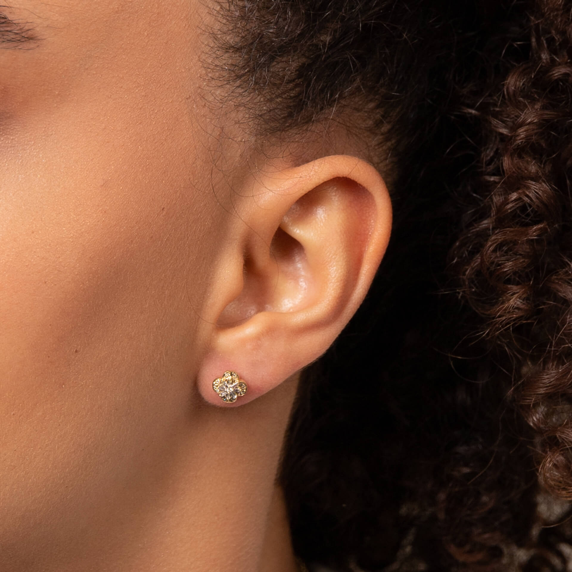 Flower Stud Earrings with Diamond in 9ct Yellow Gold - Robert Anthony Jewellers, Edinburgh
