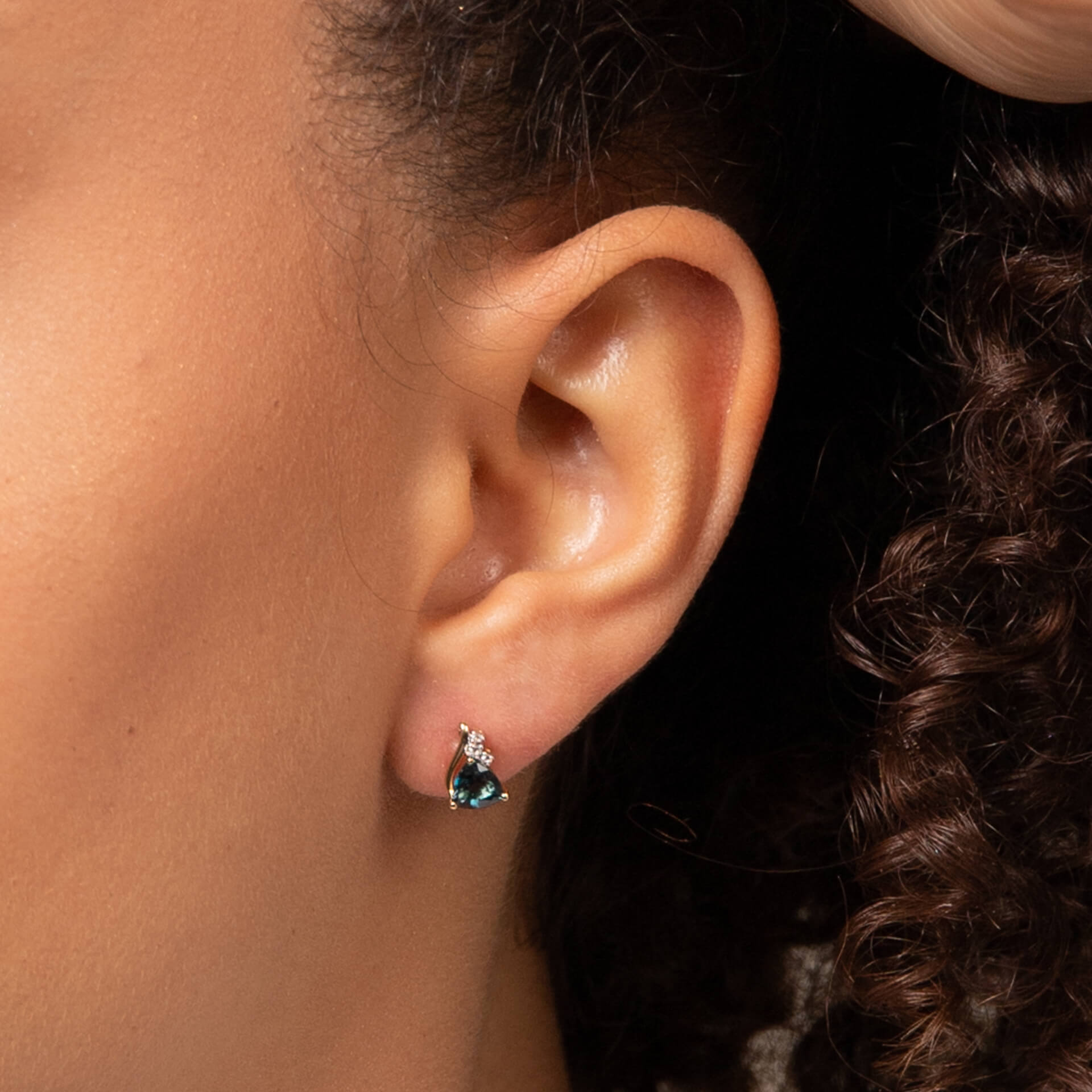 Trillion London Blue Topaz Stud Earrings with White Topaz in 9ct Yellow Gold - Robert Anthony Jewellers, Edinburgh