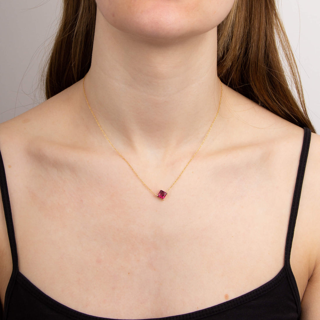 Princess Cut Necklace with Lab Created Ruby in 9ct Yellow Gold - Robert Anthony Jewellers, Edinburgh