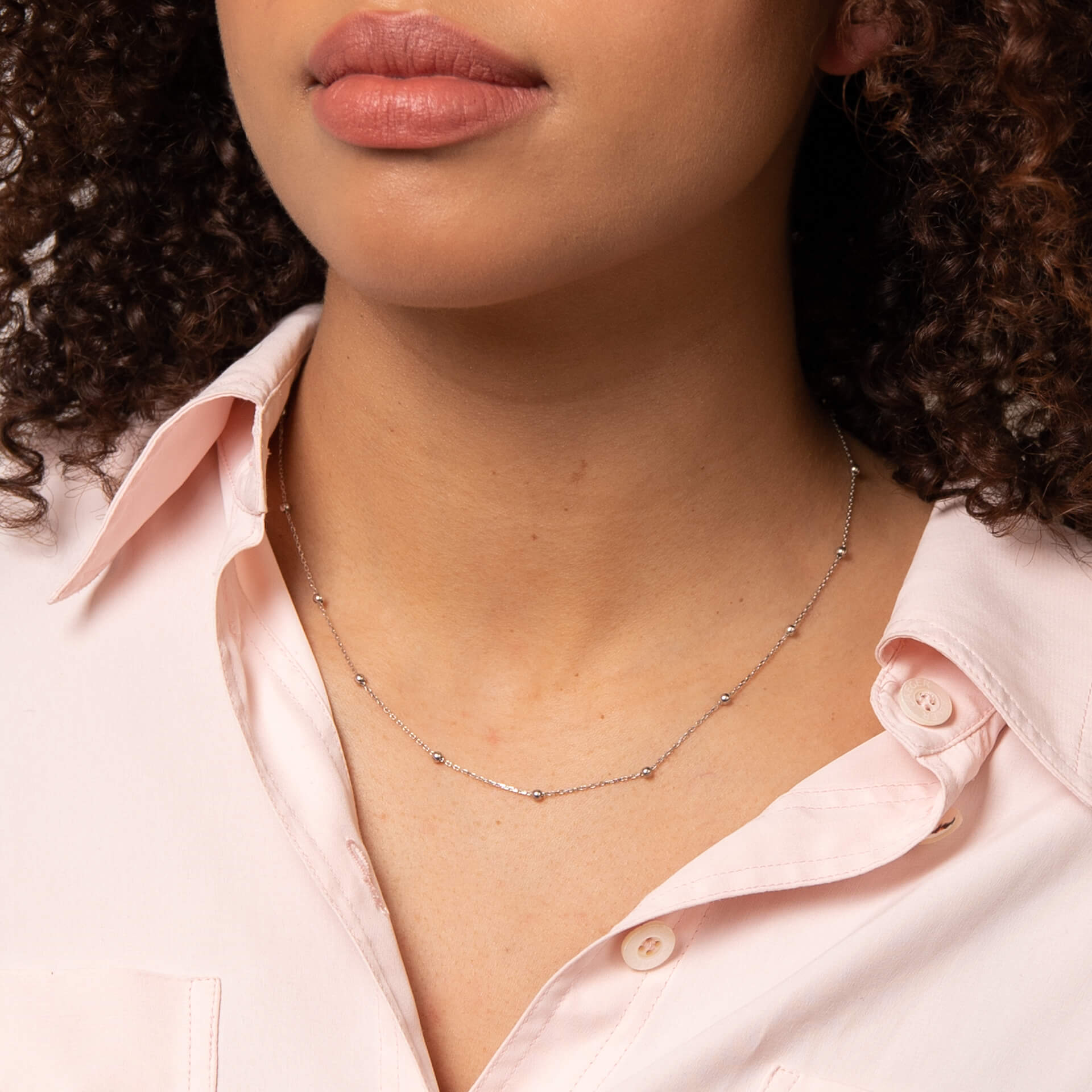 Station Ball Chain Necklace in 9ct White Gold - Robert Anthony Jewellers, Edinburgh