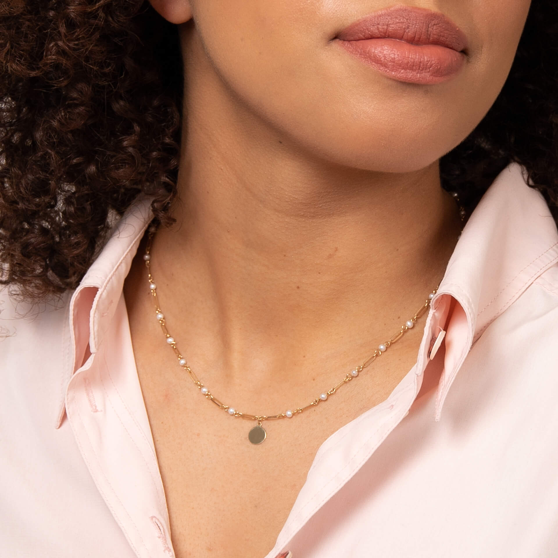 Pearl Station Necklace with Disc in 9ct Yellow Gold - Robert Anthony Jewellers, Edinburgh