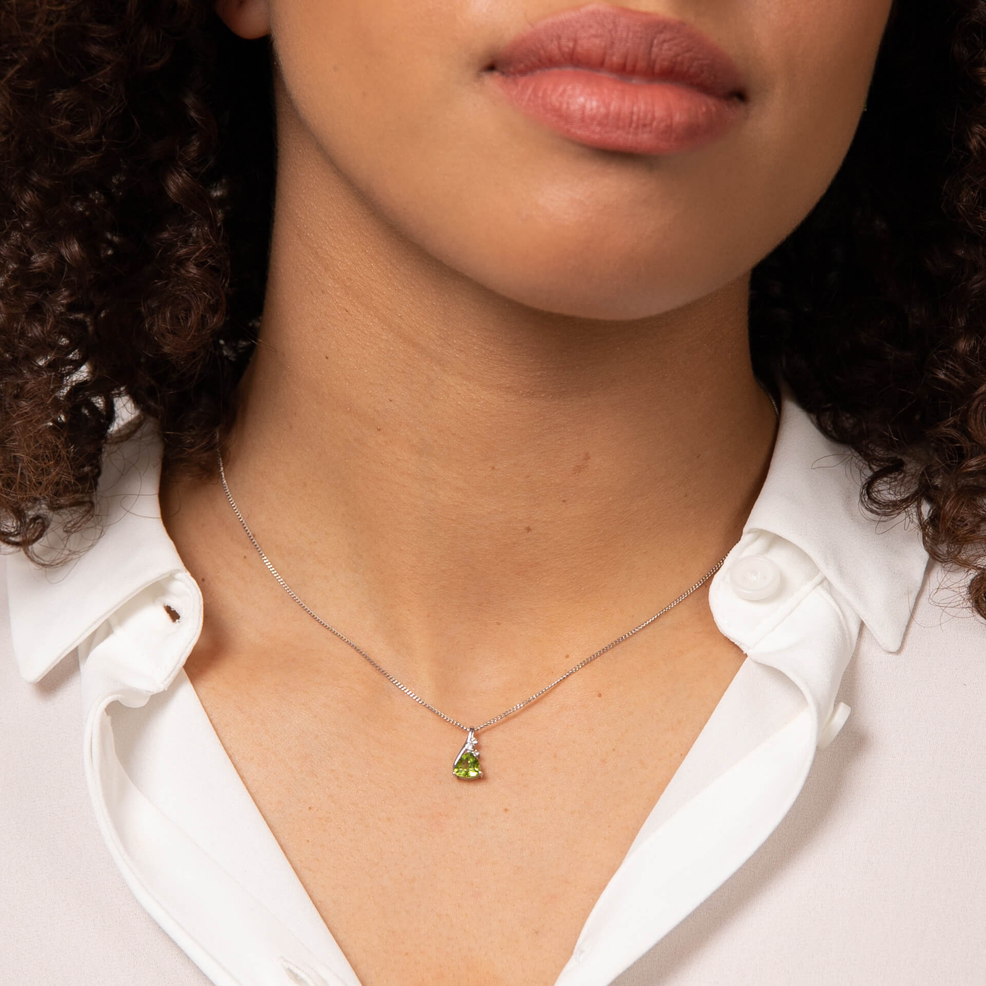 Trillion Peridot Pendant with White Topaz in 9ct White Gold - Robert Anthony Jewellers, Edinburgh