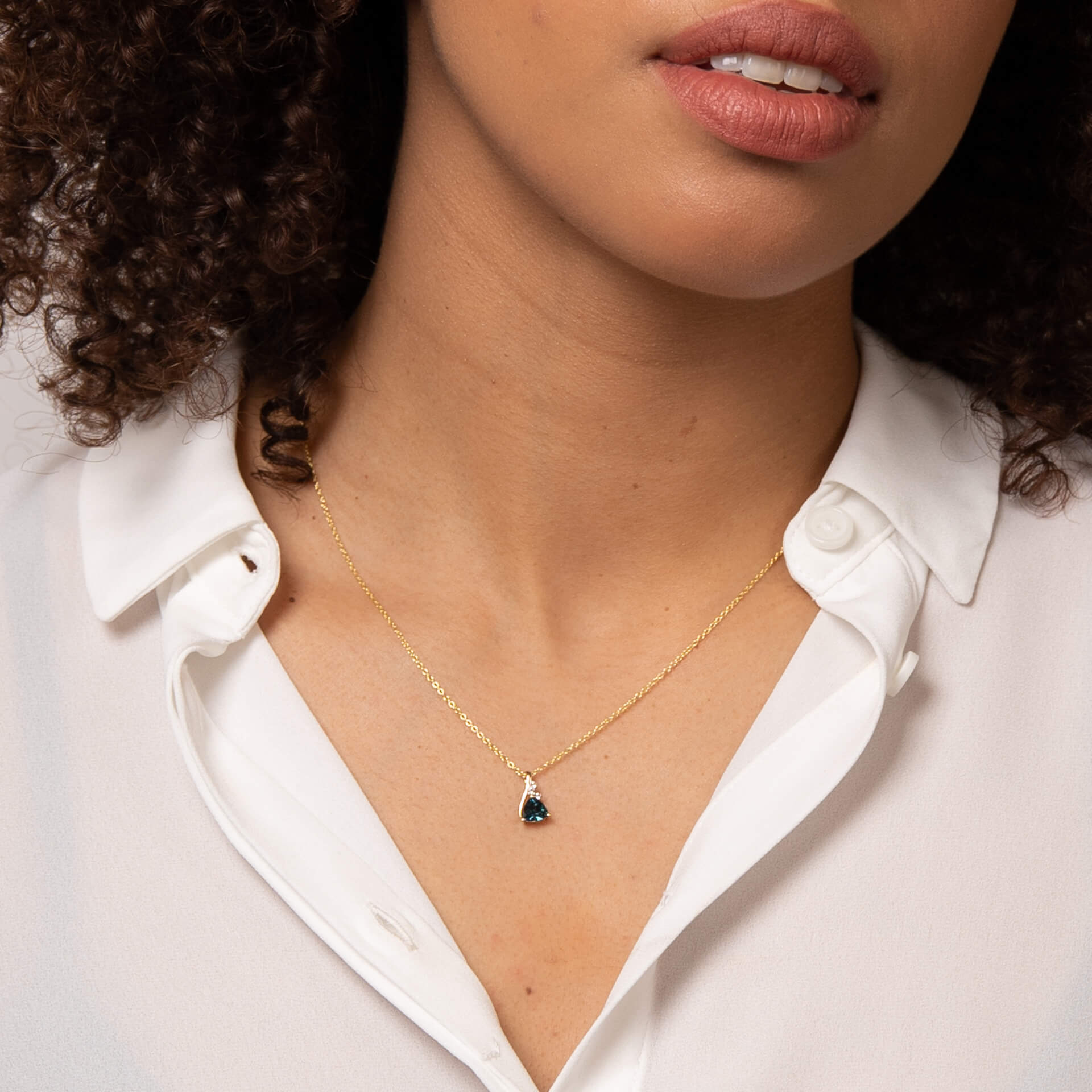 Trillion London Blue Topaz Pendant with White Topaz in 9ct Yellow Gold - Robert Anthony Jewellers, Edinburgh