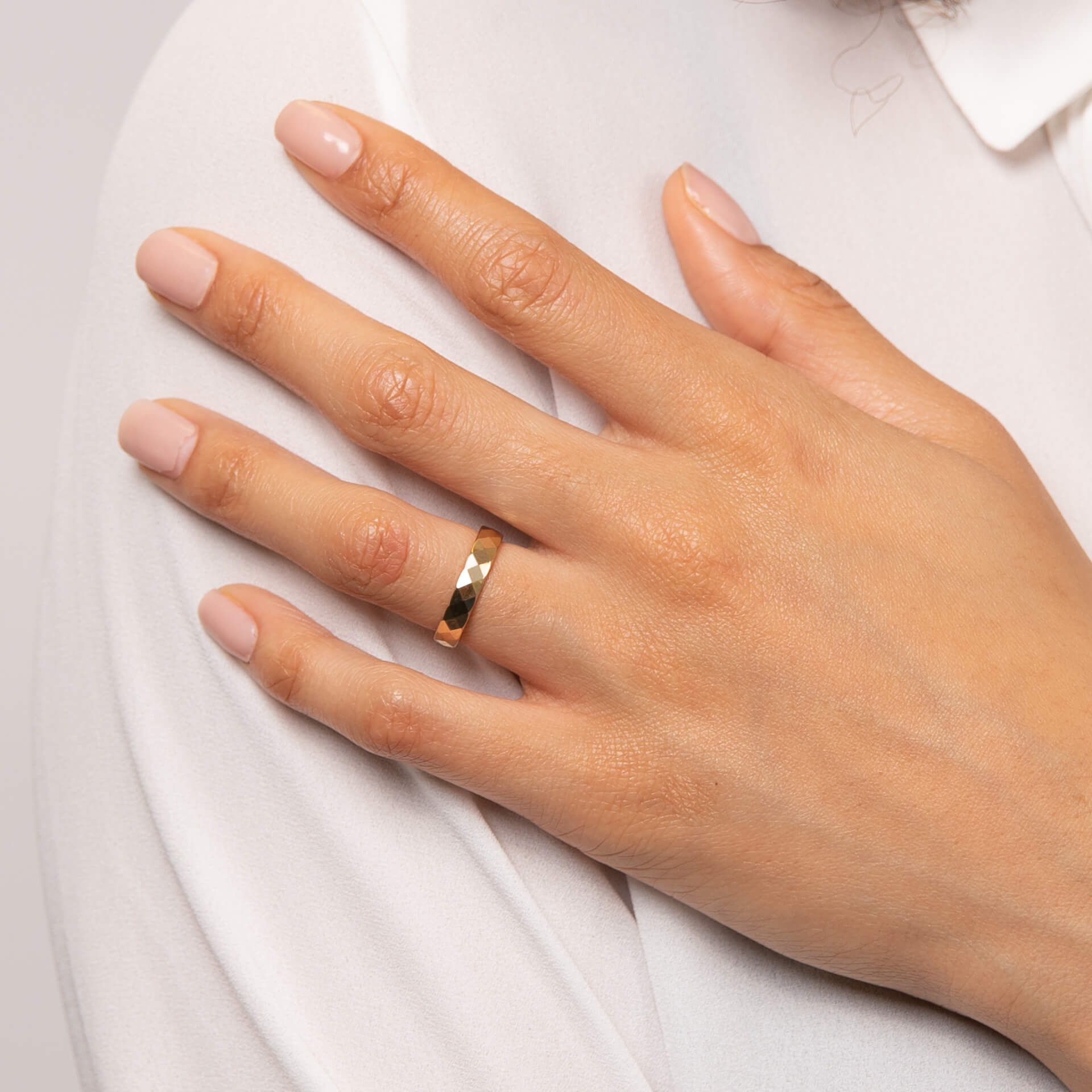 Hexagonal Textured Ring in 9ct Yellow Gold - Robert Anthony Jewellers, Edinburgh