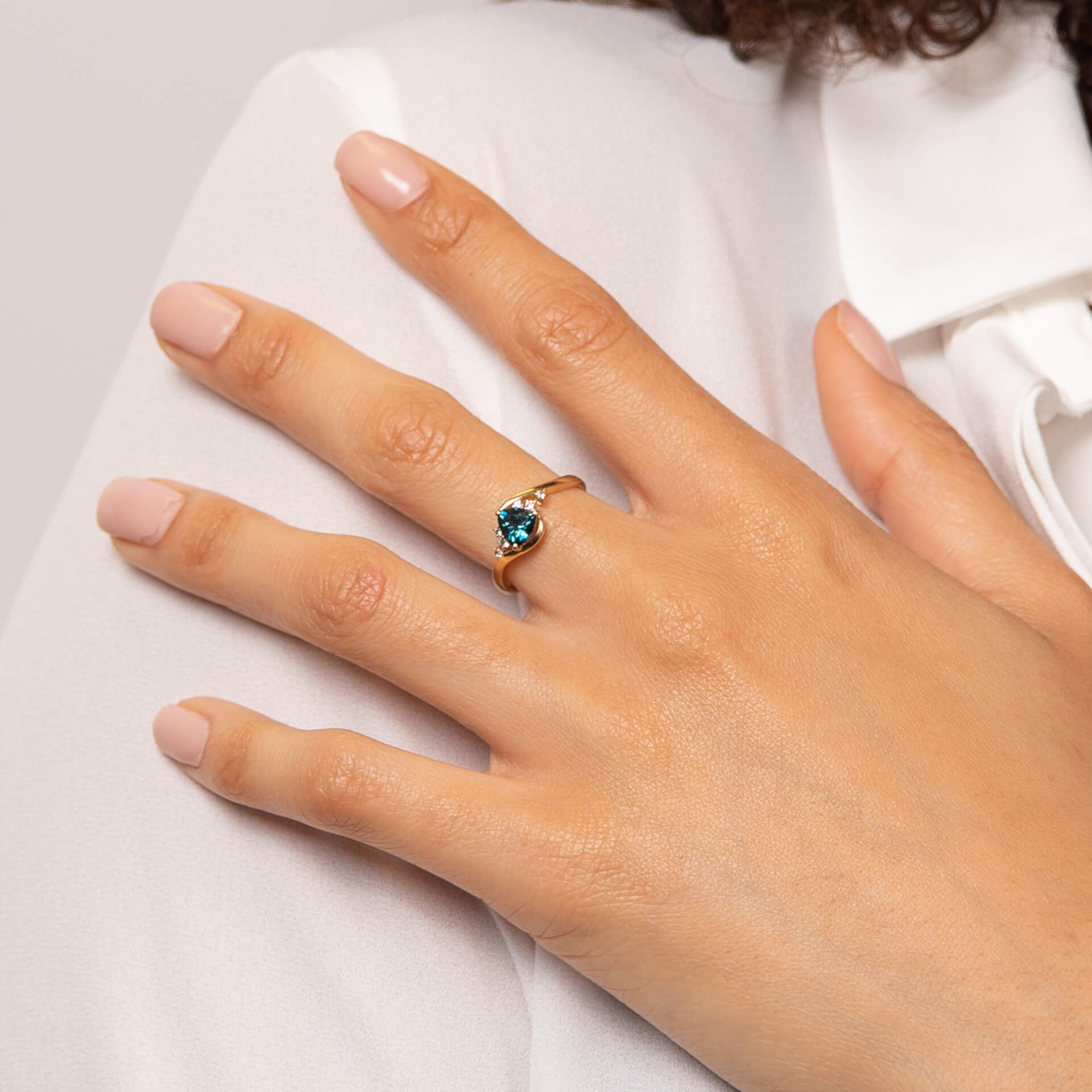 Trillion London Blue Topaz Ring with White Topaz in 9ct Yellow Gold - Robert Anthony Jewellers, Edinburgh