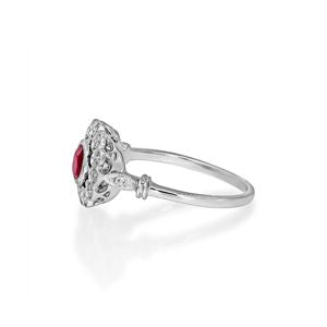 18Ct. White Gold Ruby Cluster and Diamond Ring with Round Centre - Robert Anthony Jewellers, Edinburgh