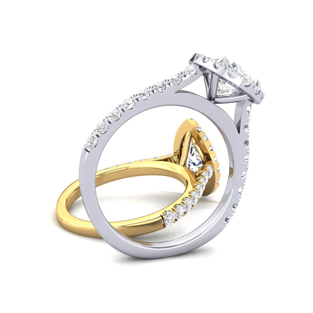 18CT Gold Pear Cut Diamond Halo Ring with Diamond Set Shoulders - Robert Anthony Jewellers, Edinburgh