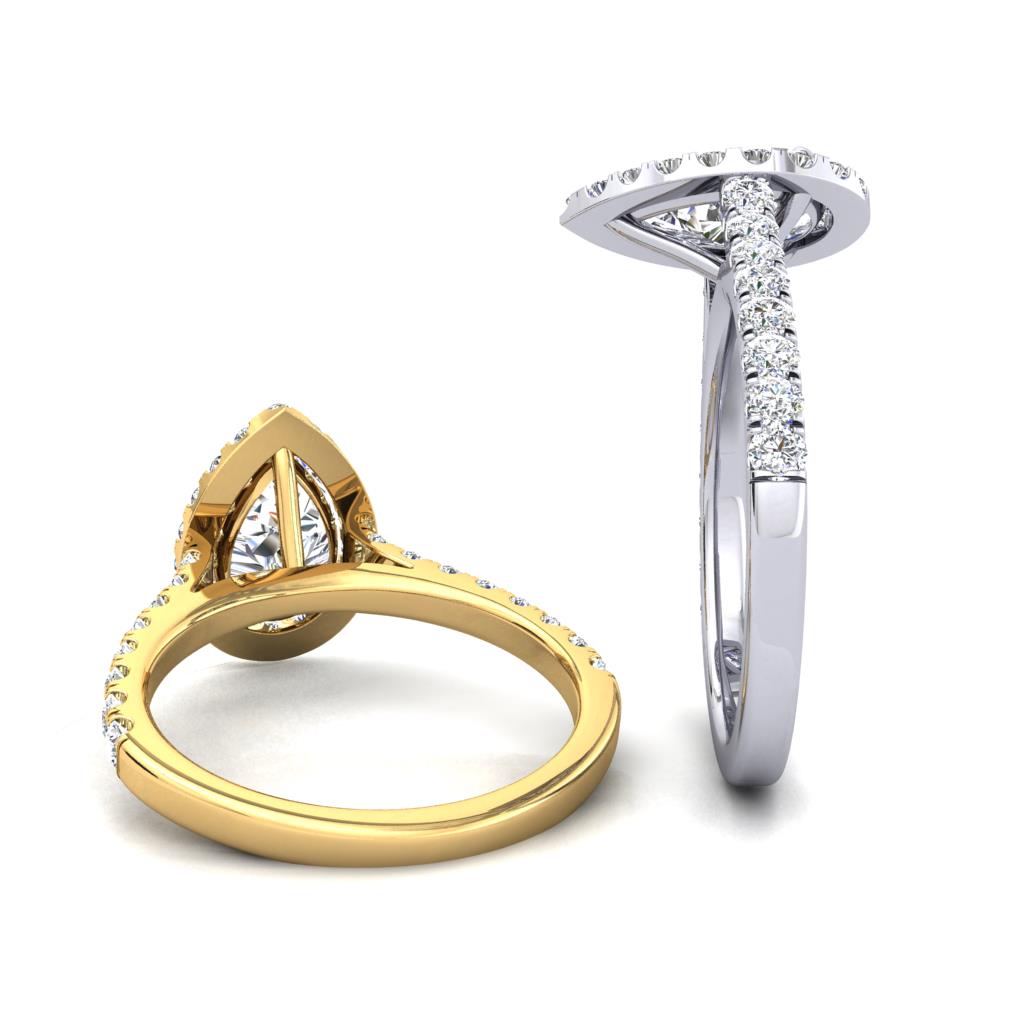 18CT Gold Pear Cut Diamond Halo Ring with Diamond Set Shoulders - Robert Anthony Jewellers, Edinburgh