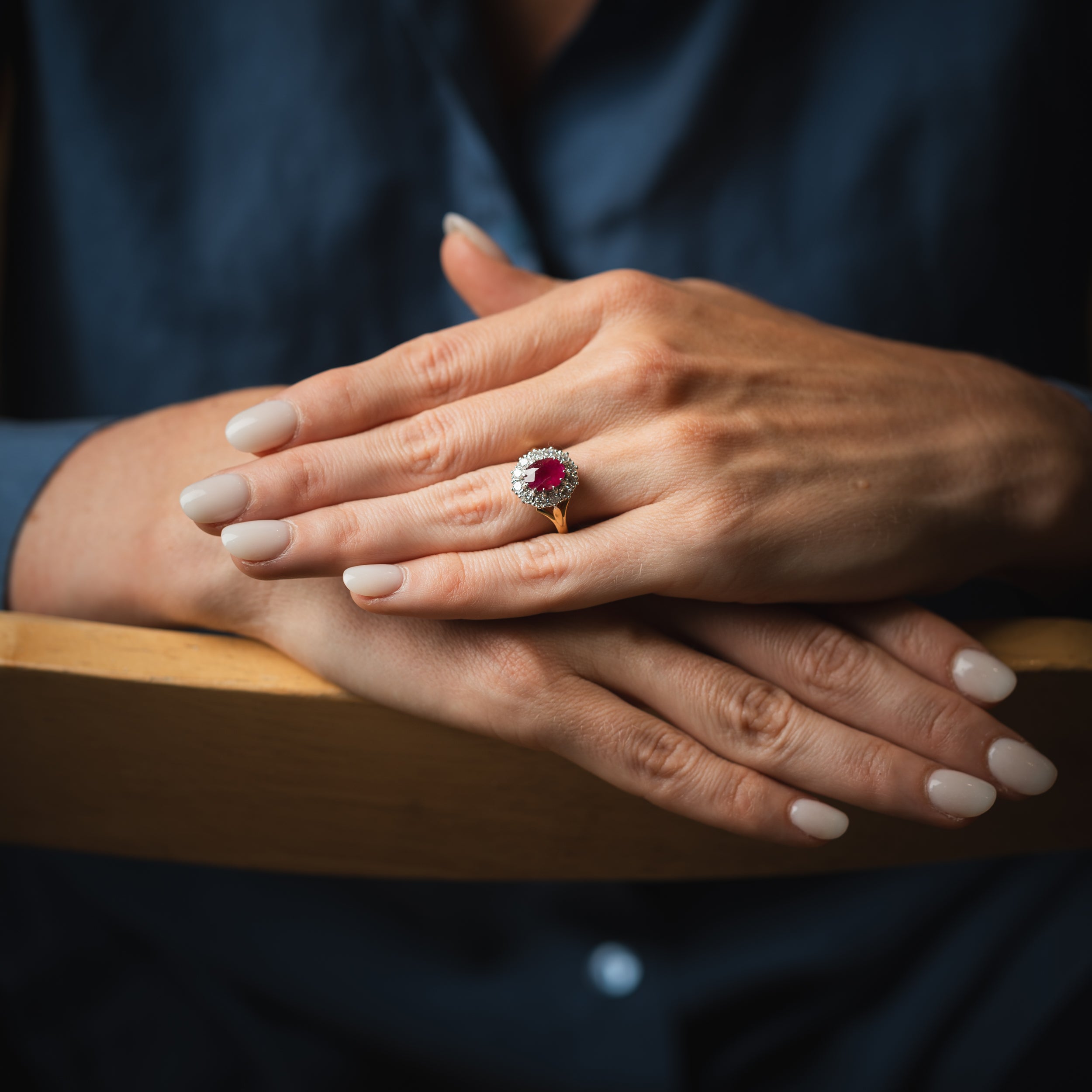 18CT Gold Vintage Style Ruby and Diamond Cluster Ring - Robert Anthony Jewellers, Edinburgh