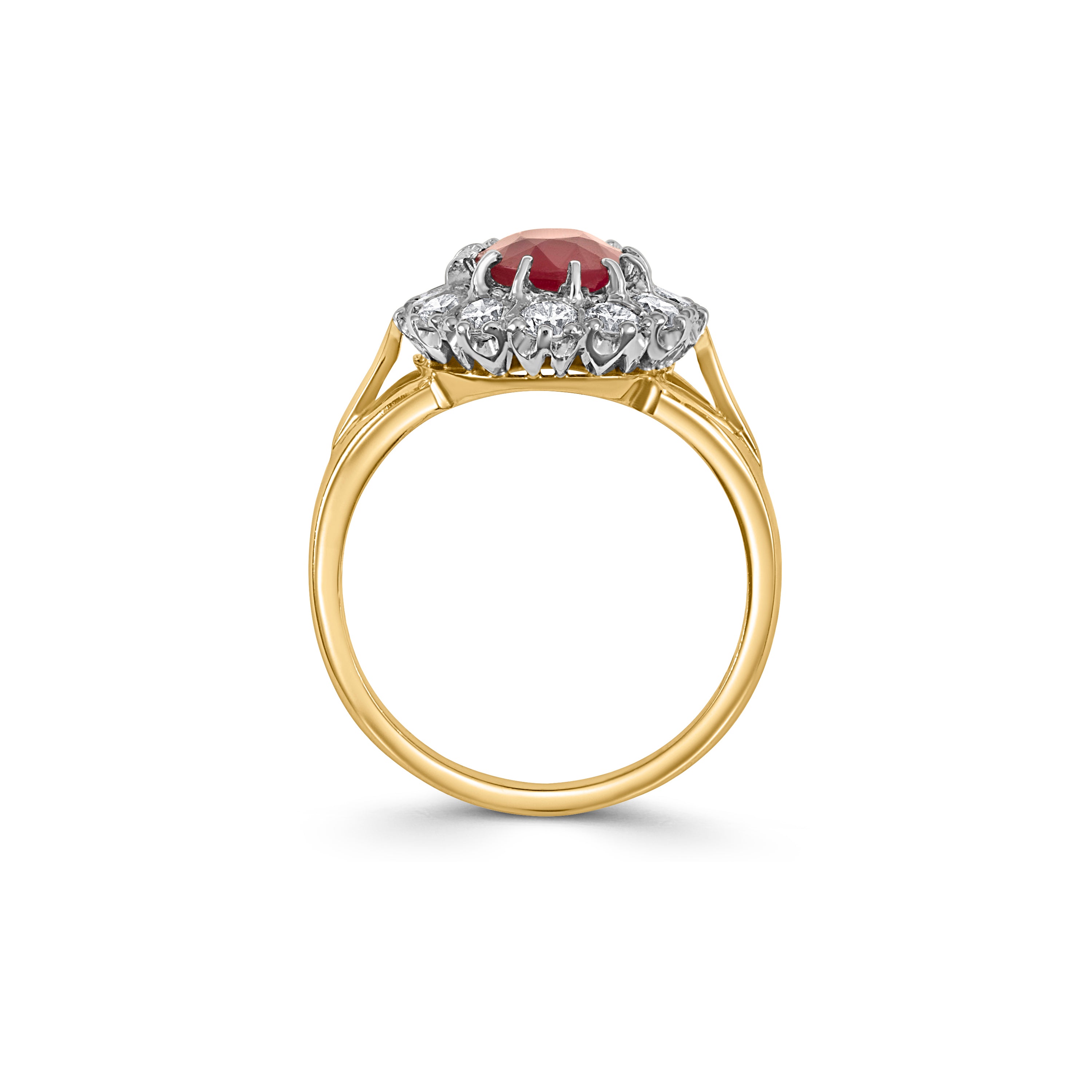 18CT Gold Vintage Style Ruby and Diamond Cluster Ring - Robert Anthony Jewellers, Edinburgh